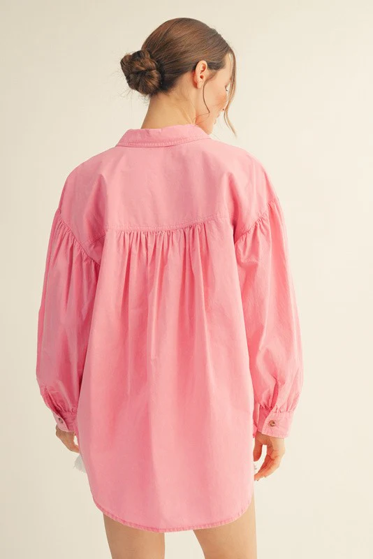 Pink Button Down Lightweight Casual Shirt - Image 3
