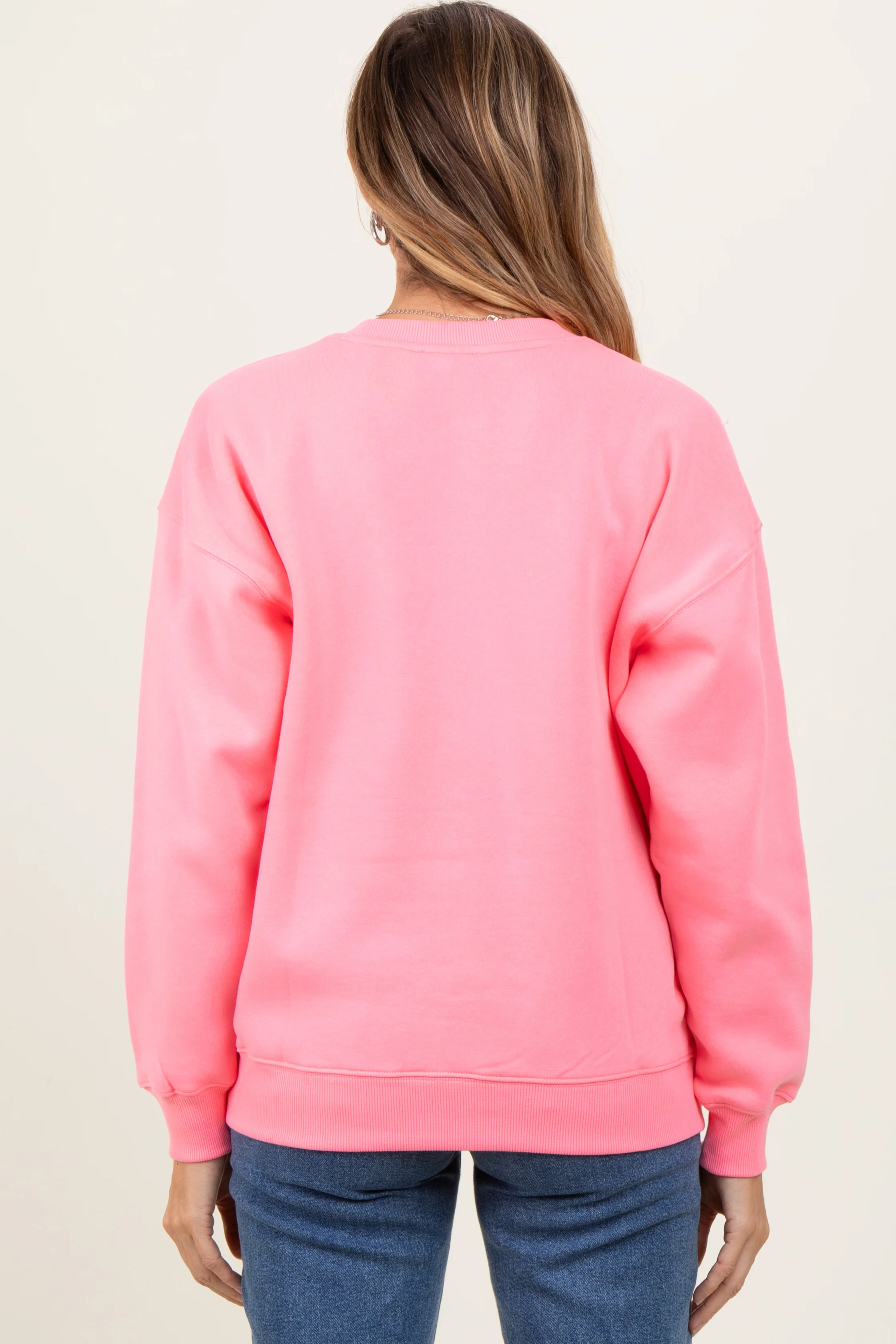 Pink Fleece Crew Neck Relaxed Fit Sweatshirt - Image 4