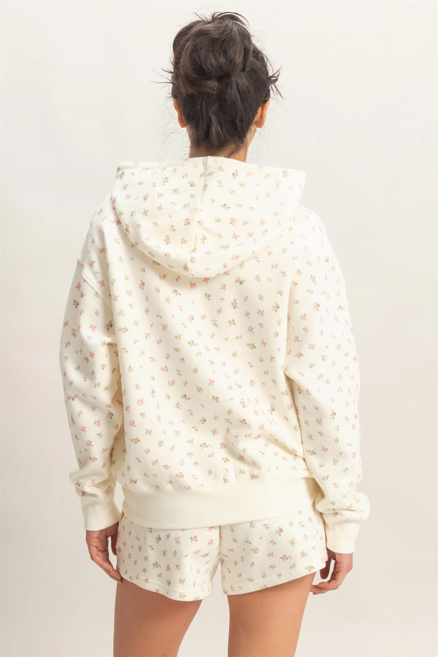 Pink Floral French Terry Hoodie - Image 4