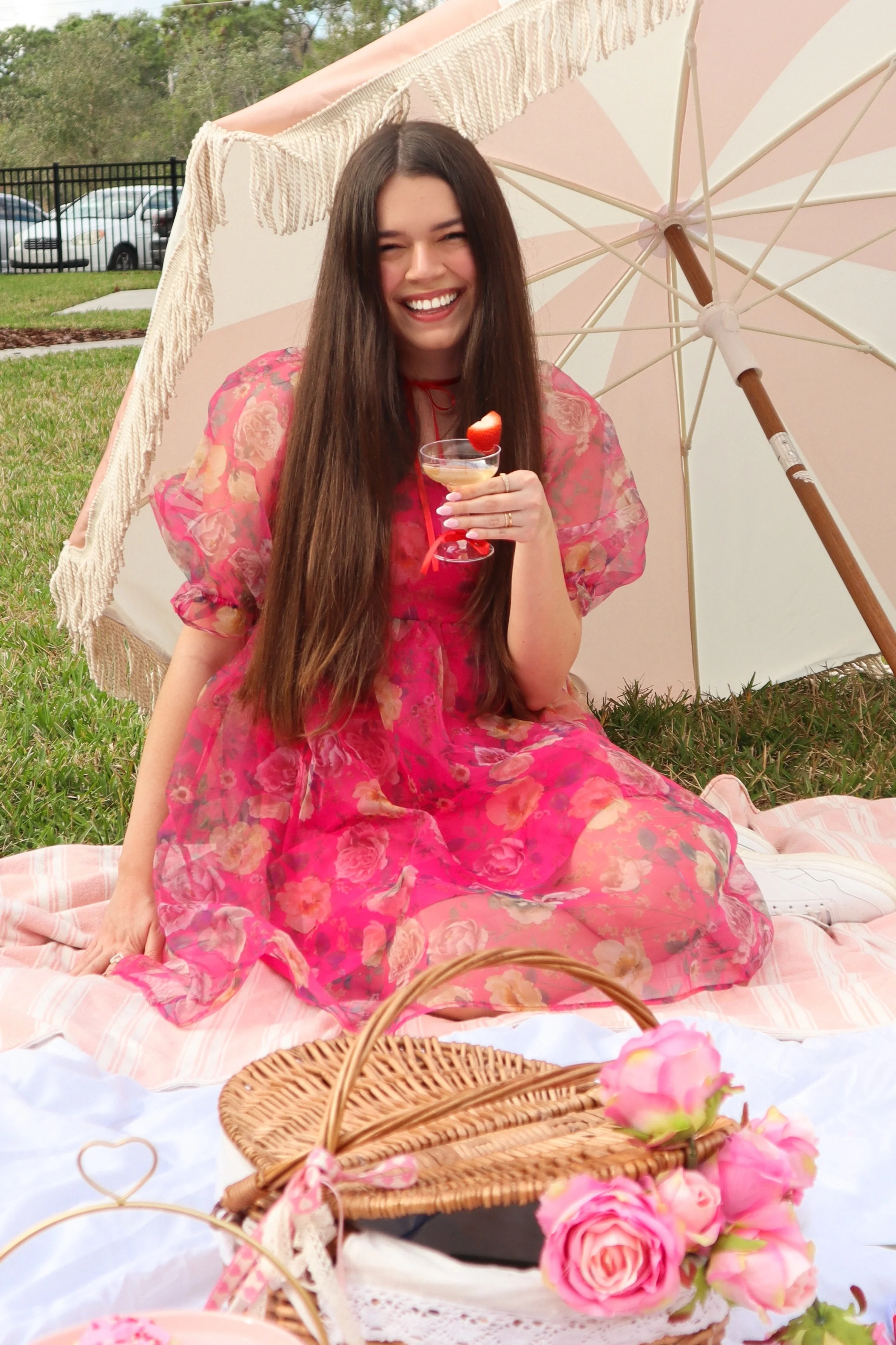 Pink Floral Organza Square Neck Babydoll Dress - Image 8