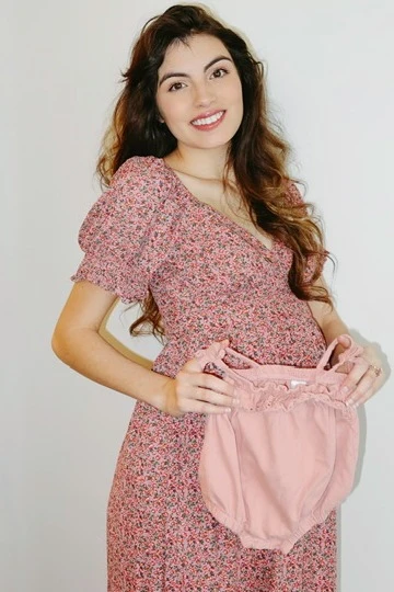 Pink Floral Puff Sleeve Maternity Maxi Dress - Image 18