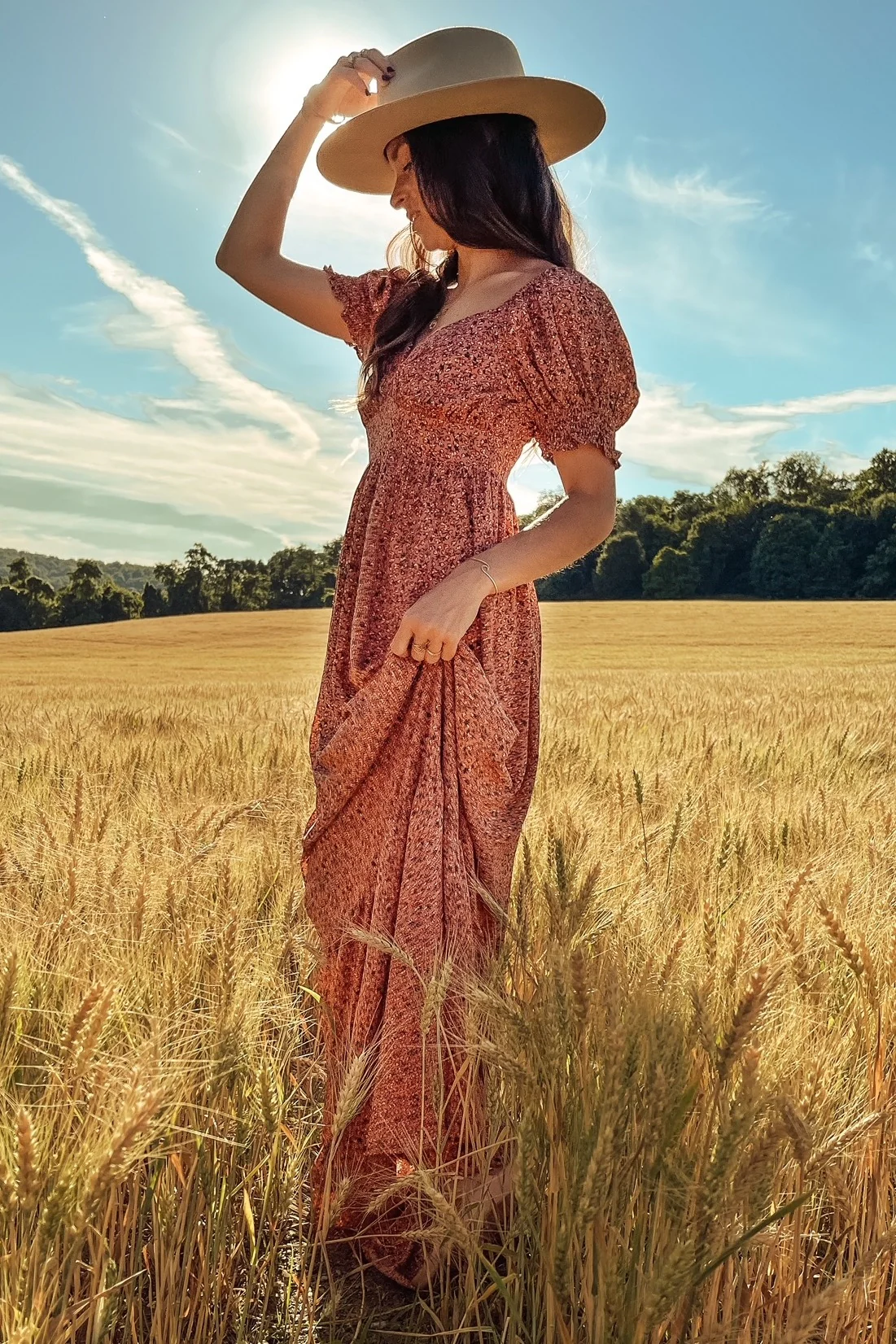 Pink Floral Puff Sleeve Maxi Dress - Image 21