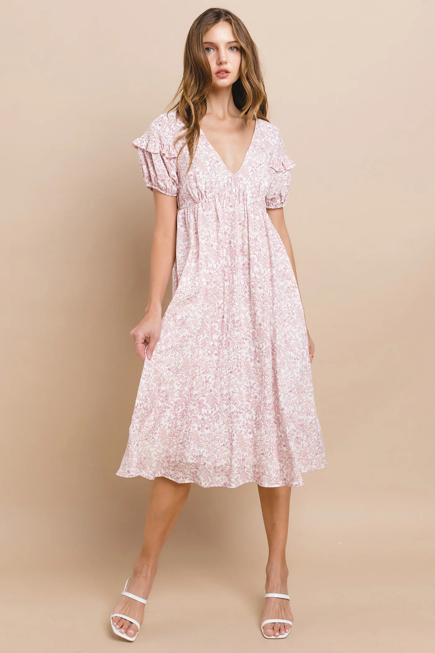 Pink Floral Tie Back Maternity Midi Dress - Image 3