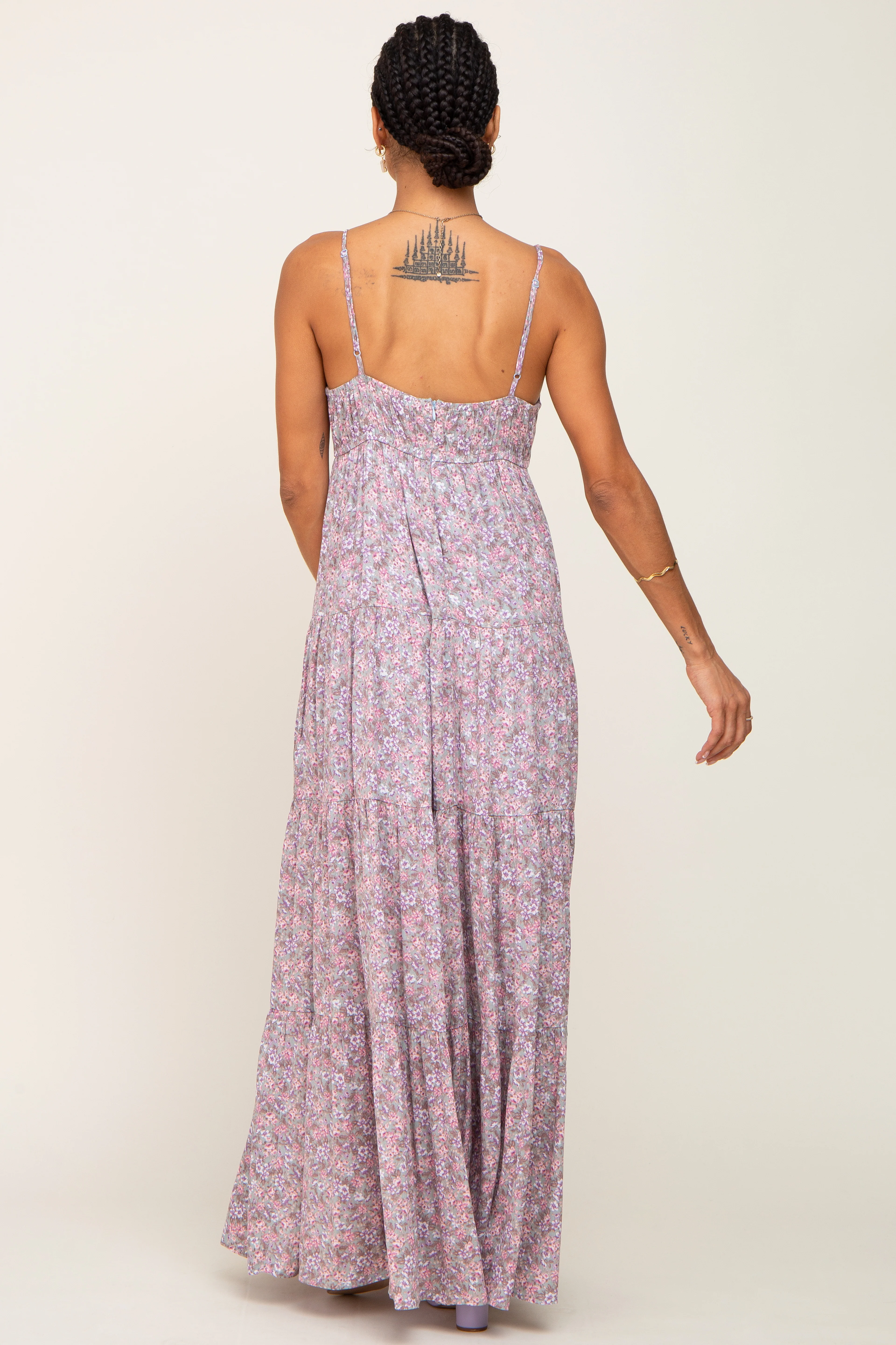 Pink Floral Tiered Maxi Dress - Image 3