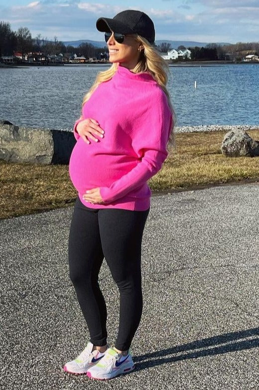 Pink Funnel Neck Dolman Sleeve Maternity Sweater - Image 5