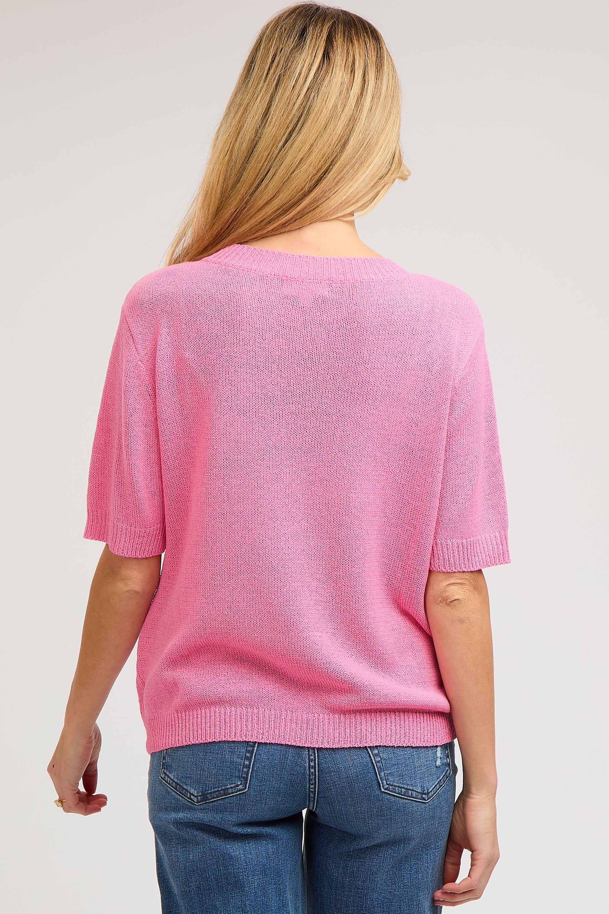 Pink Knit Short Sleeve Maternity Top - Image 4