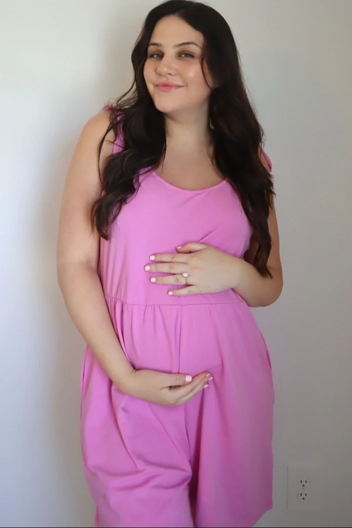 Pink Knot Strap Maternity Romper - Image 7
