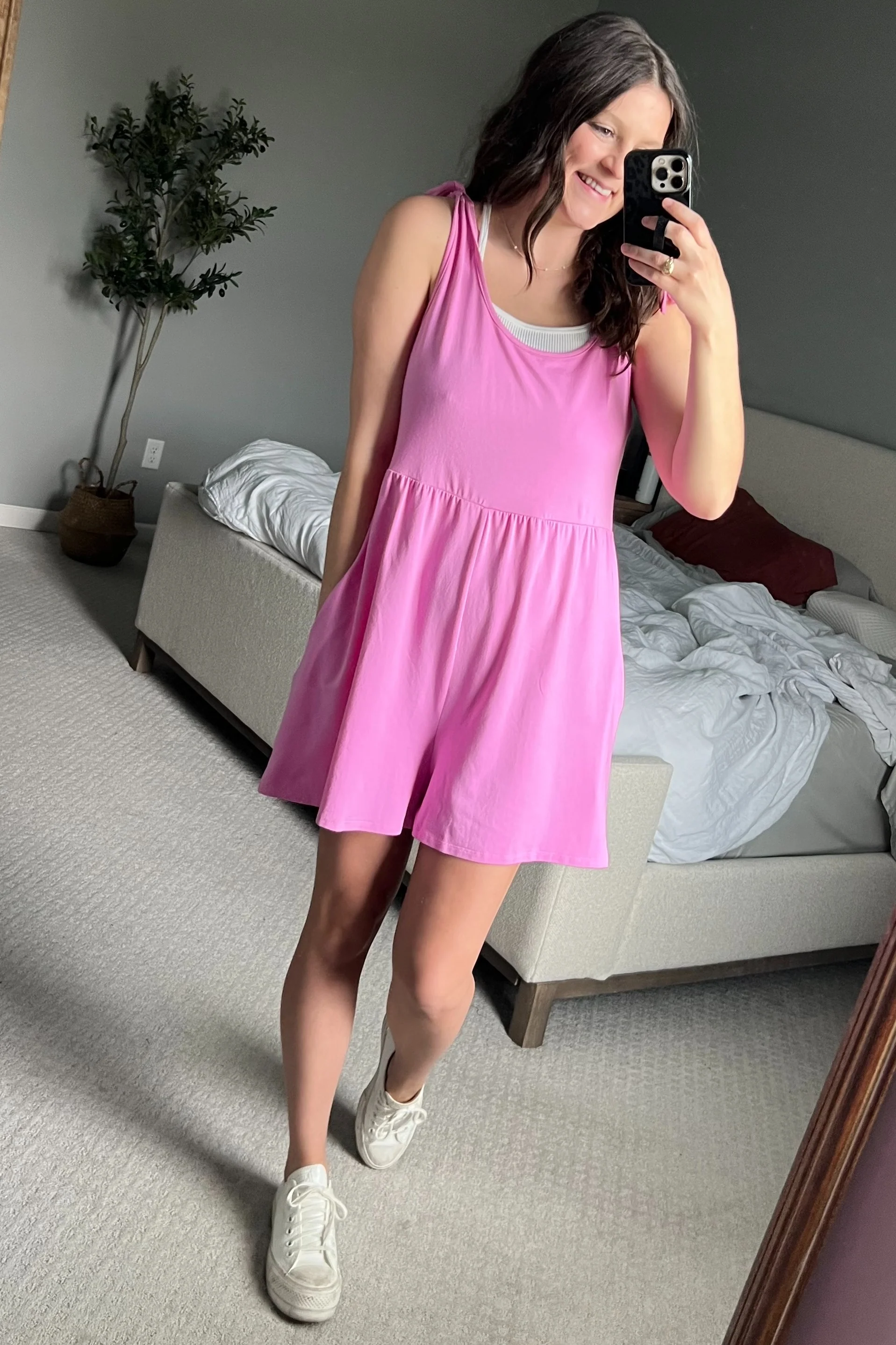 Pink Knot Strap Maternity Romper - Image 8