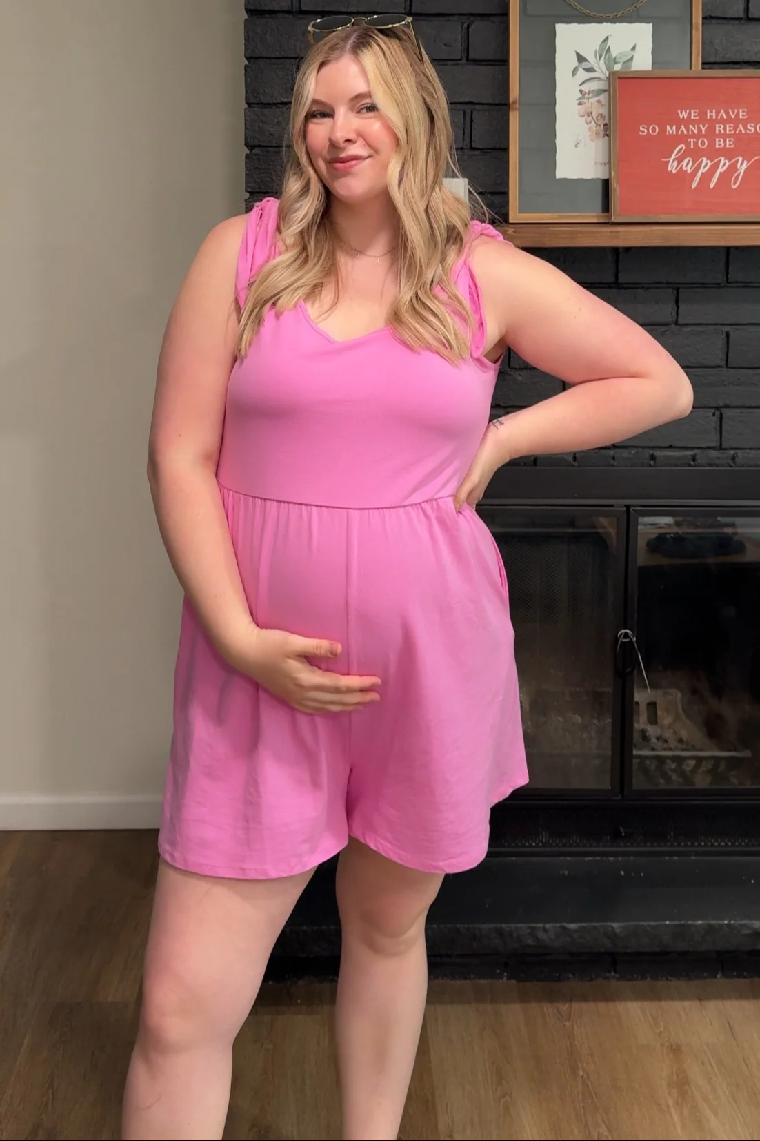 Pink Knot Strap Maternity Romper - Image 9