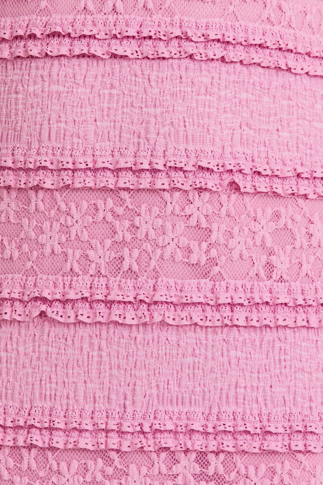 Pink Lace Ruffle Tiered Strapless Midi Dress - Image 6