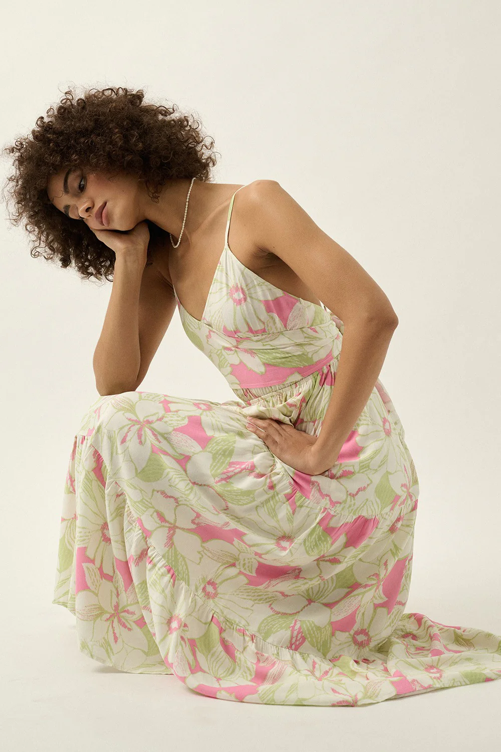 Pink Mint Floral V Neck Wrap Open Back Maxi Dress - Image 3