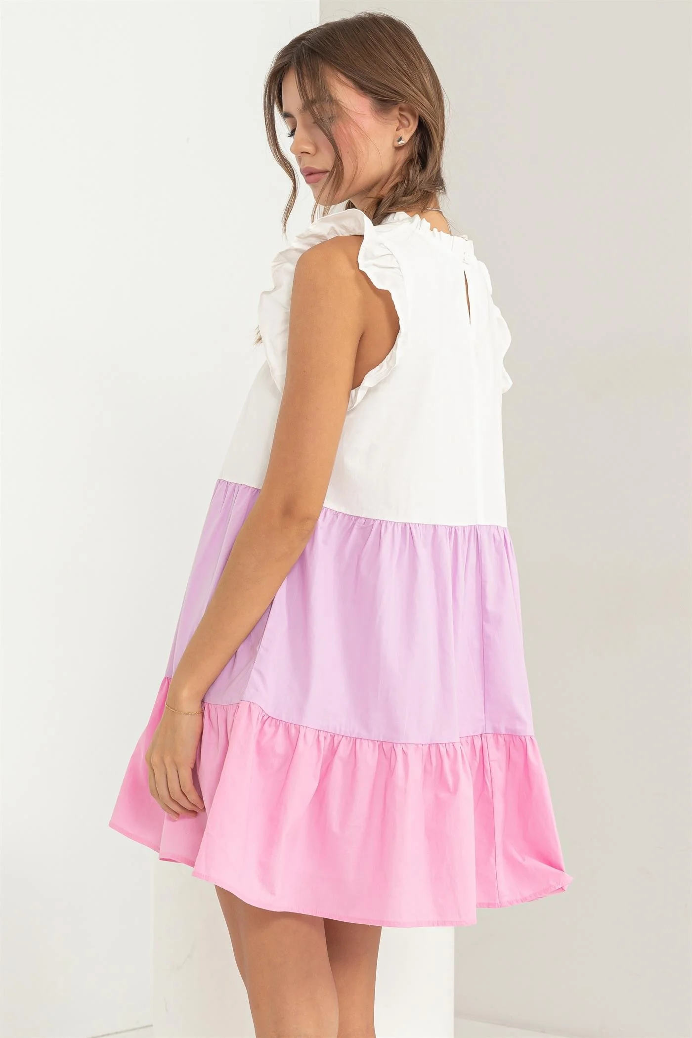 Pink Multi Poplin Color Block Mini Dress - Image 3
