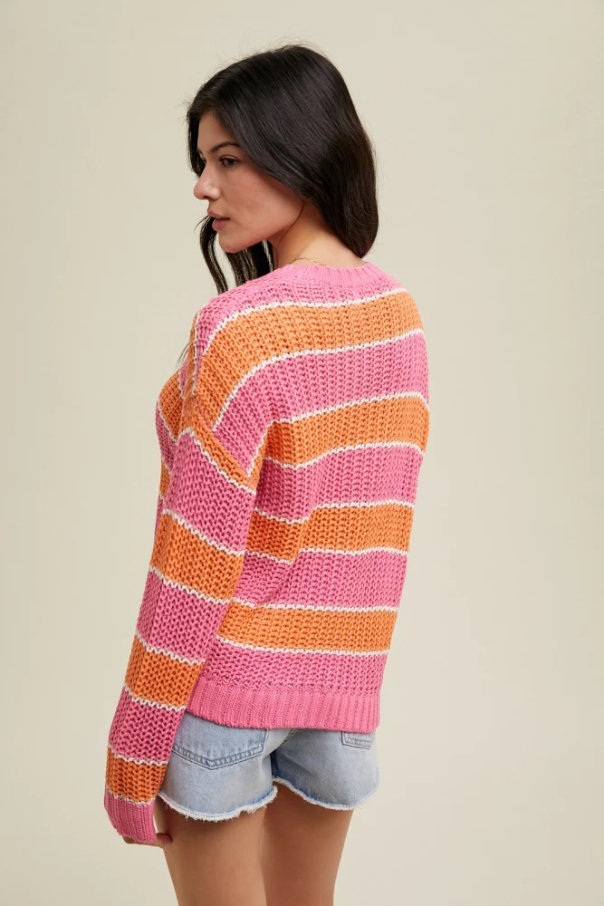 Pink Multi-Striped Sweater - Image 3