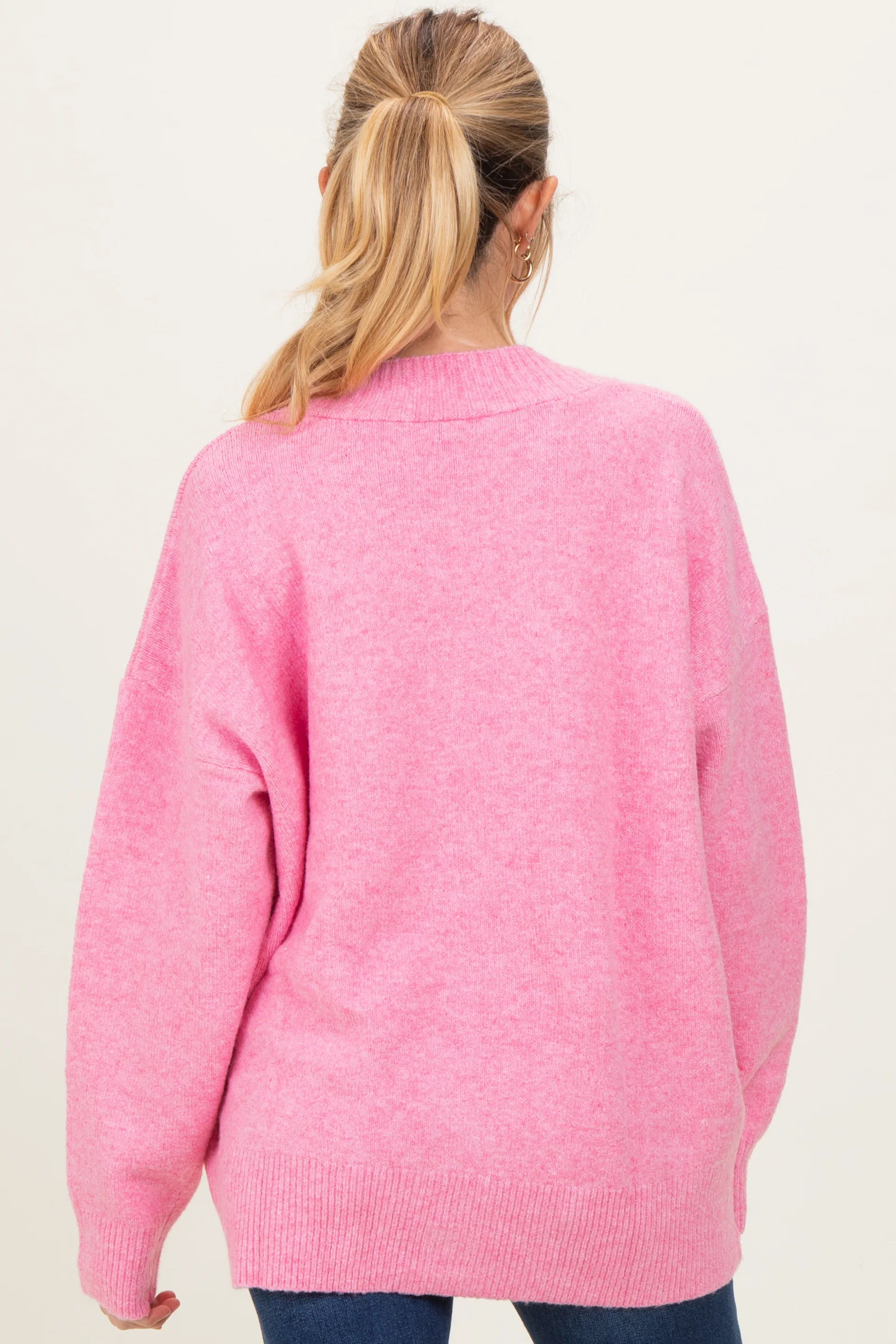 Pink Oversized Maternity Toggle Button Cardigan - Image 3