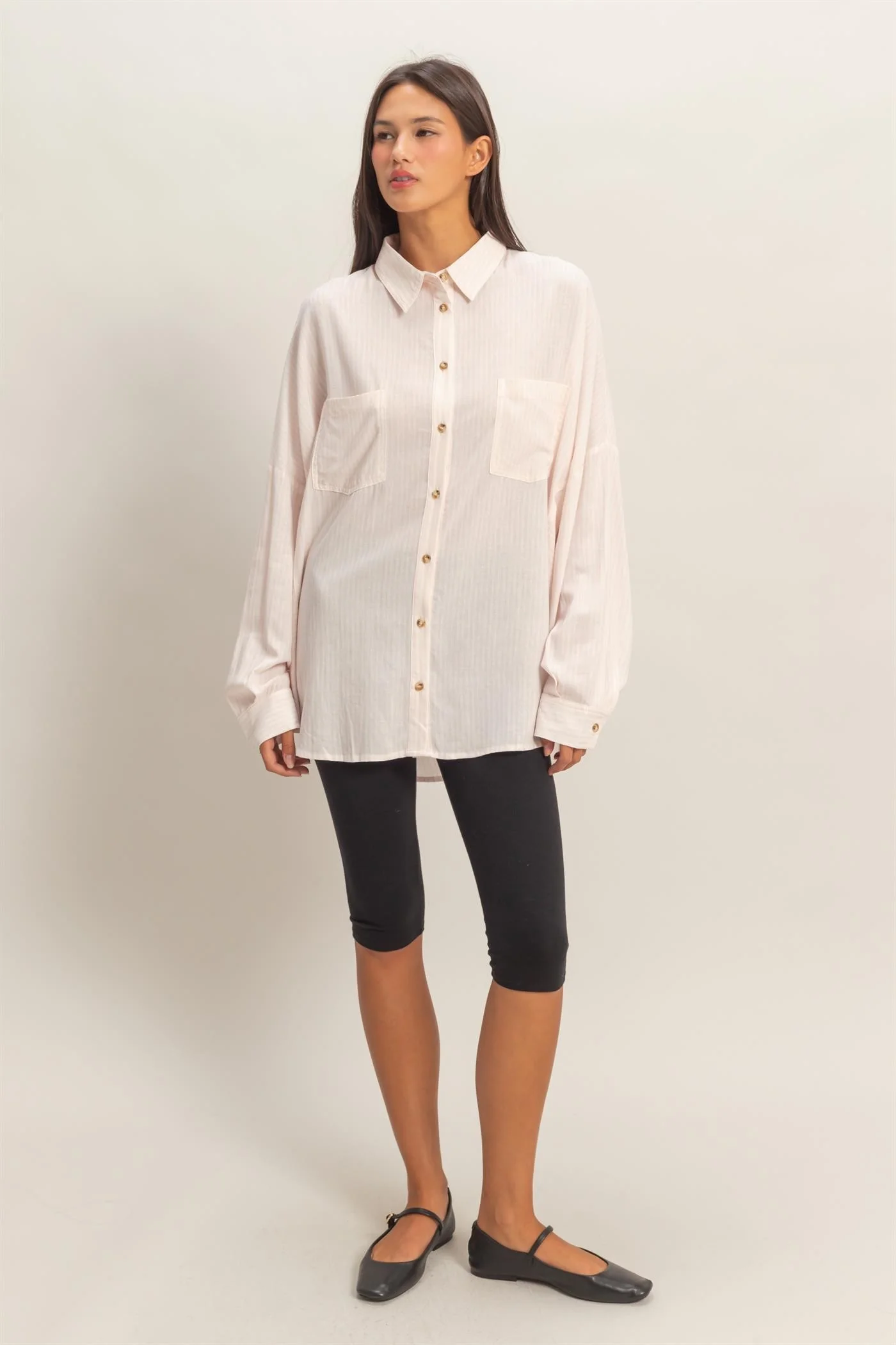 Pink Oversized Striped Button-Up Shirt - Image 4