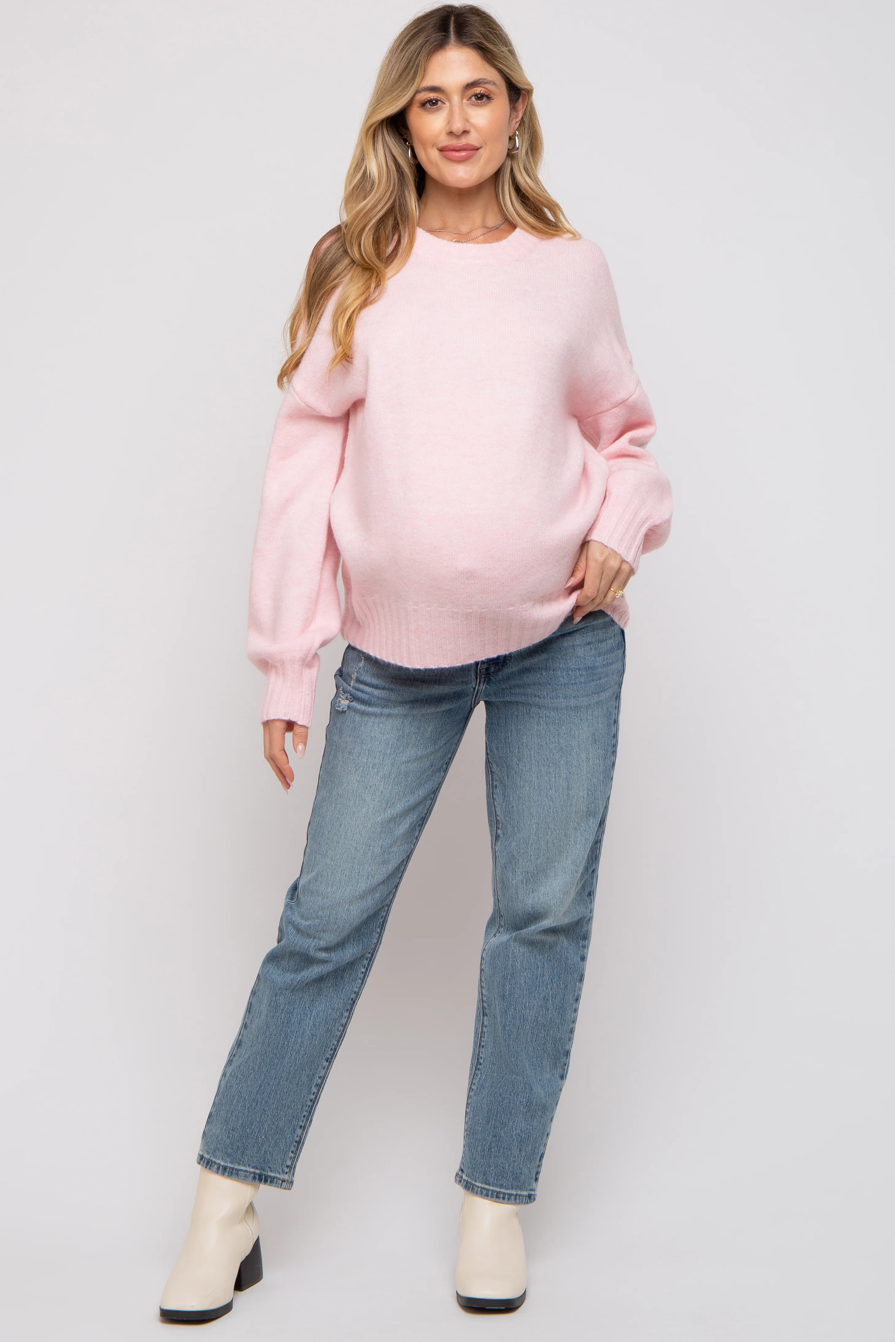 Pink Ribbed Cuff Maternity Sweater - Image 4