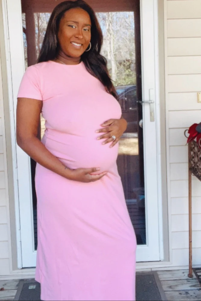 Pink Short Sleeve Maternity Midi T-Shirt Dress - Image 3