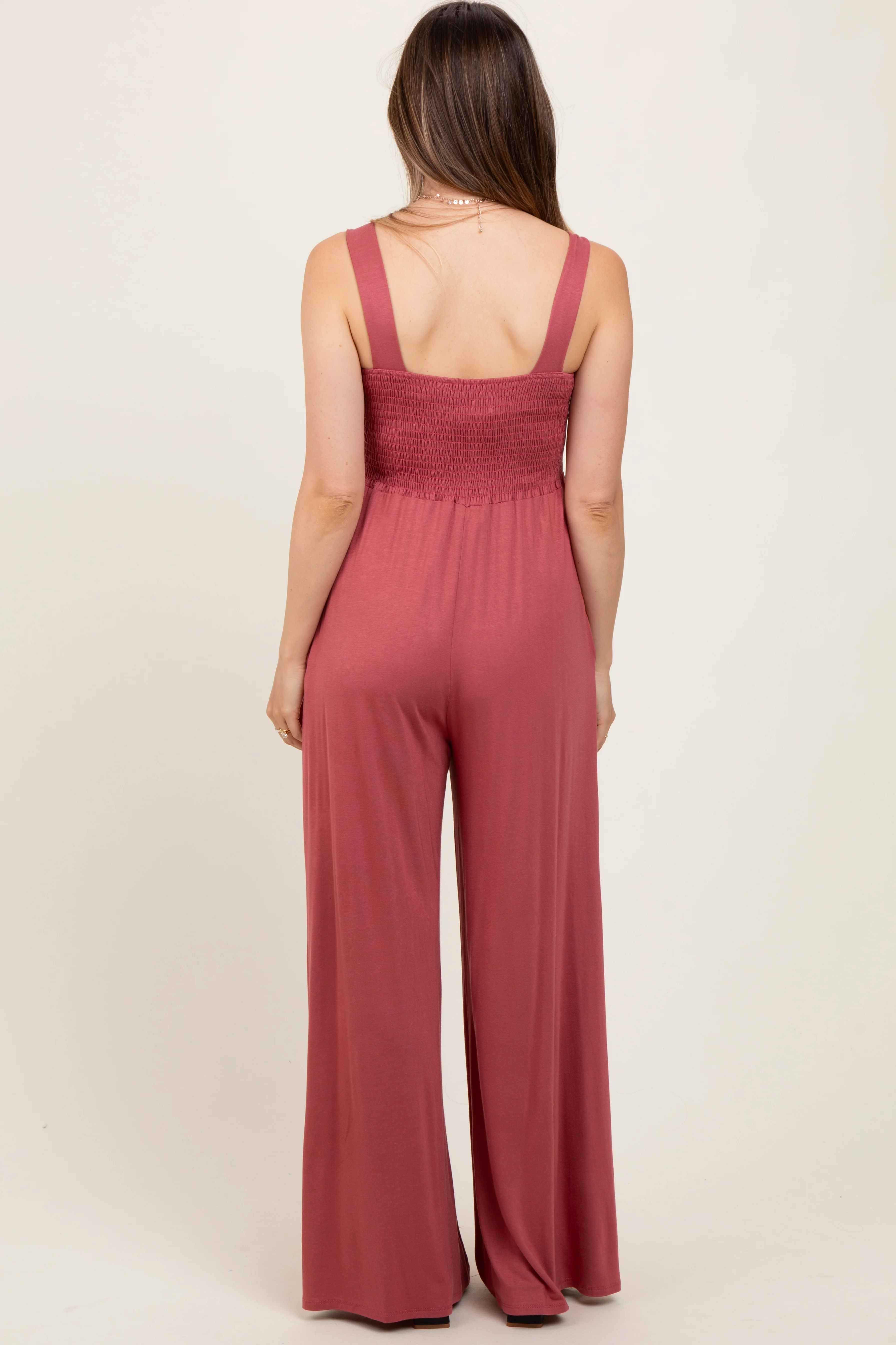 Pink Sleeveless Wide Leg Maternity Jumpsuit - Image 3