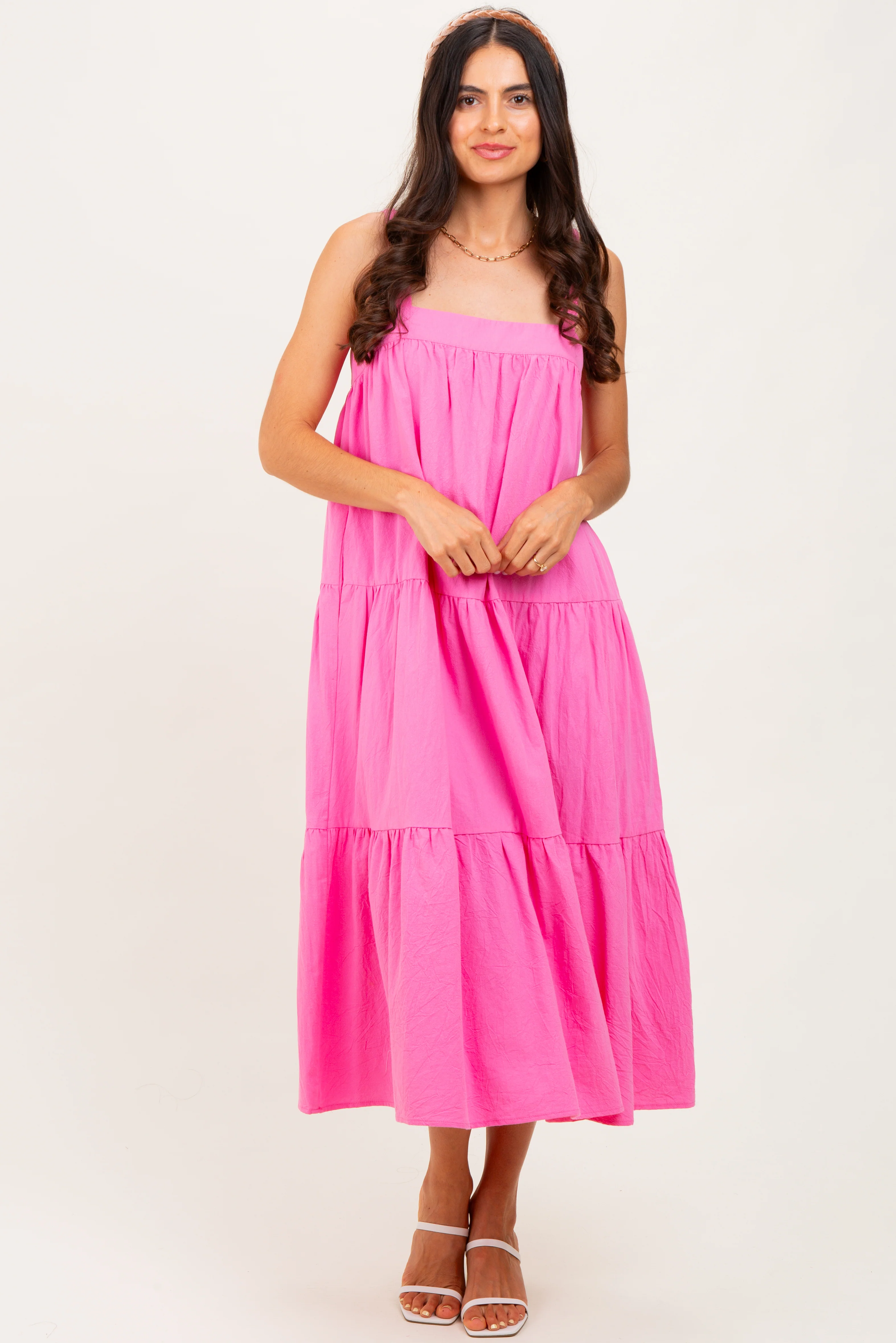 Pink Tiered Midi Dress - Image 2