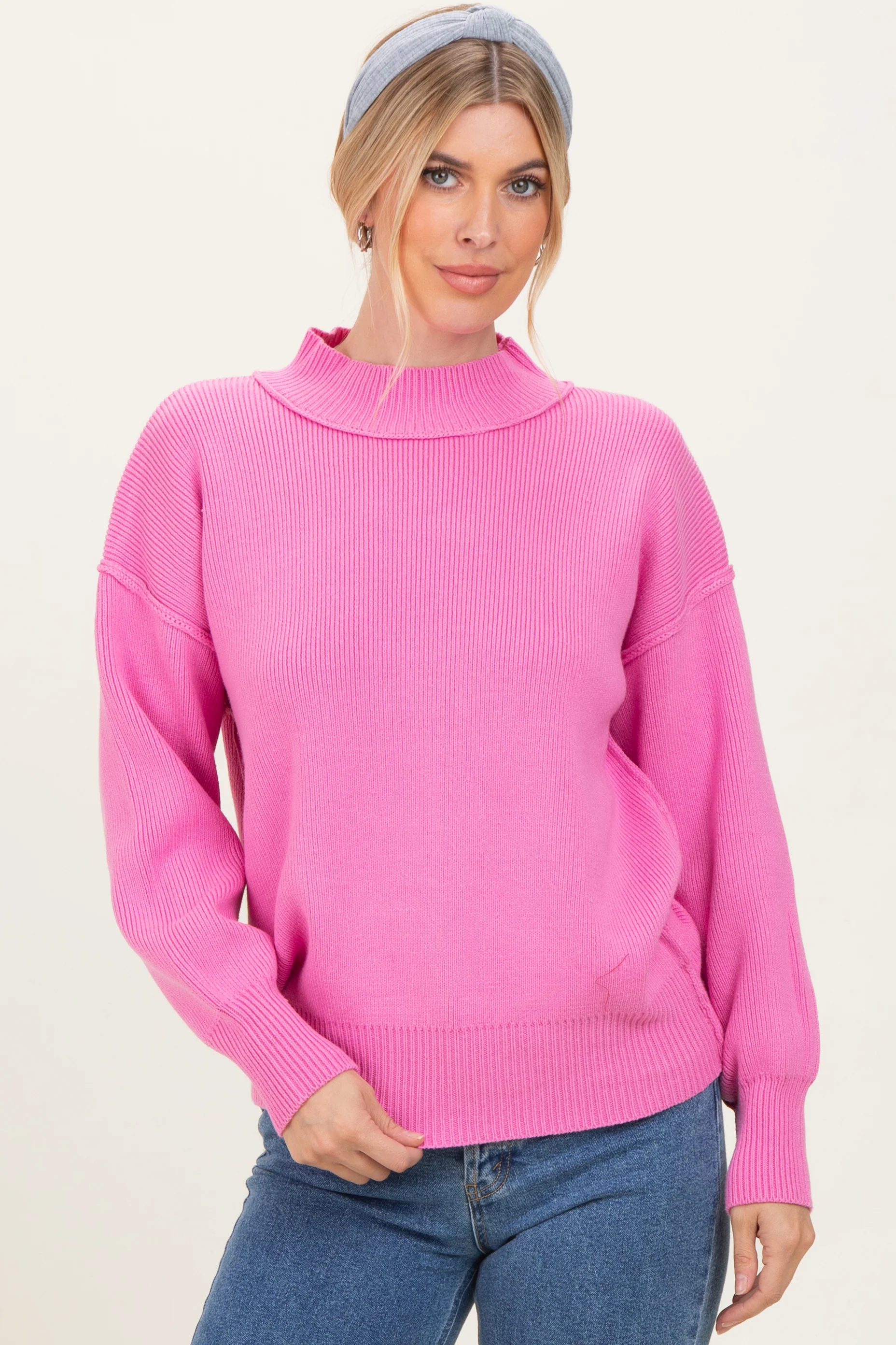 Pink Wide Neck Drop Shoulder Sweater - Image 2