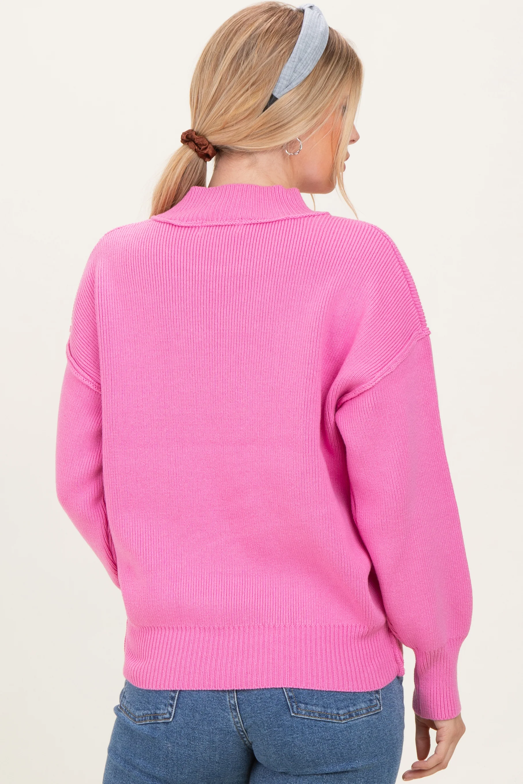 Pink Wide Neck Drop Shoulder Sweater - Image 4