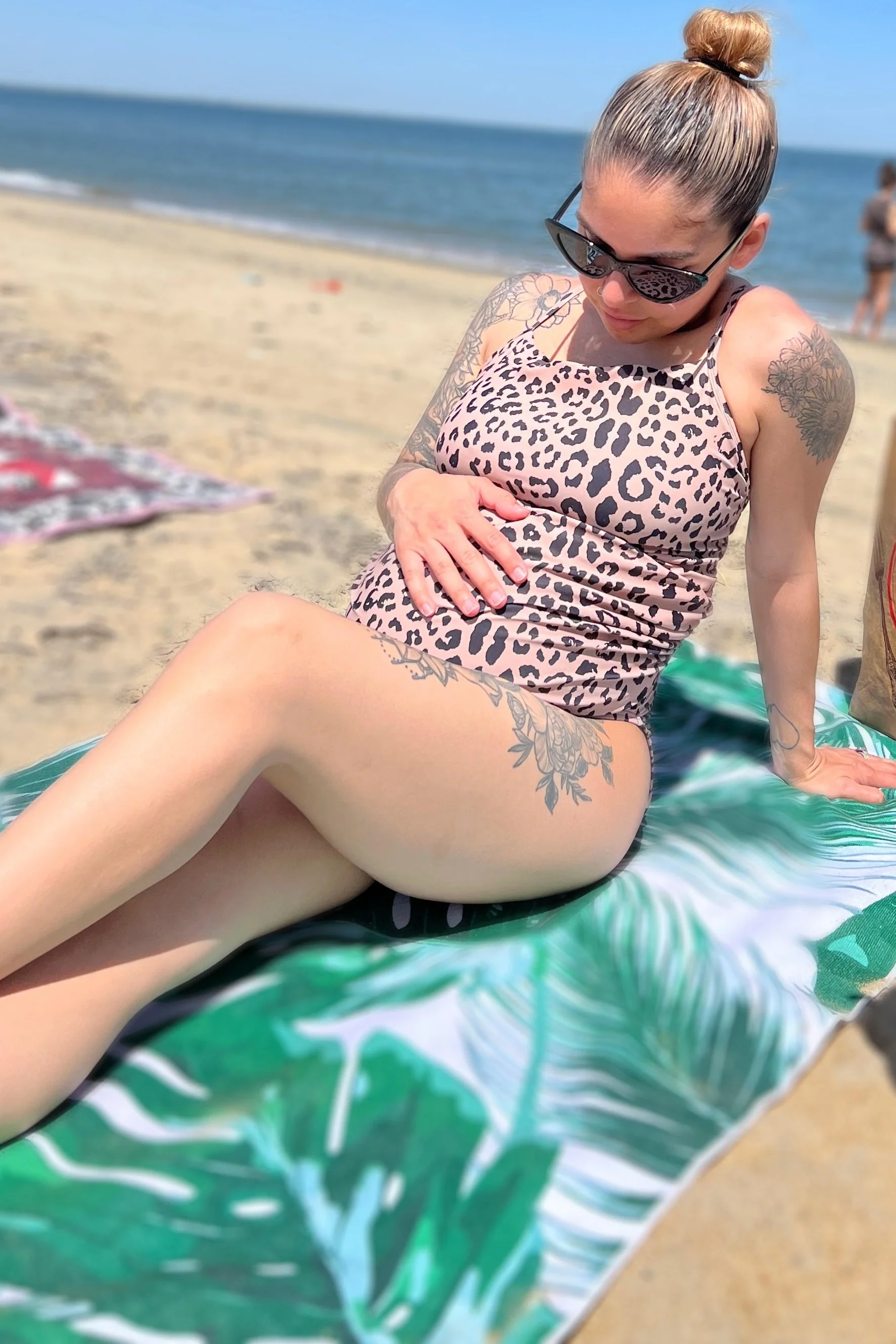 PinkBlush Beige Cheetah Print One-Piece Maternity Swimsuit - Image 8