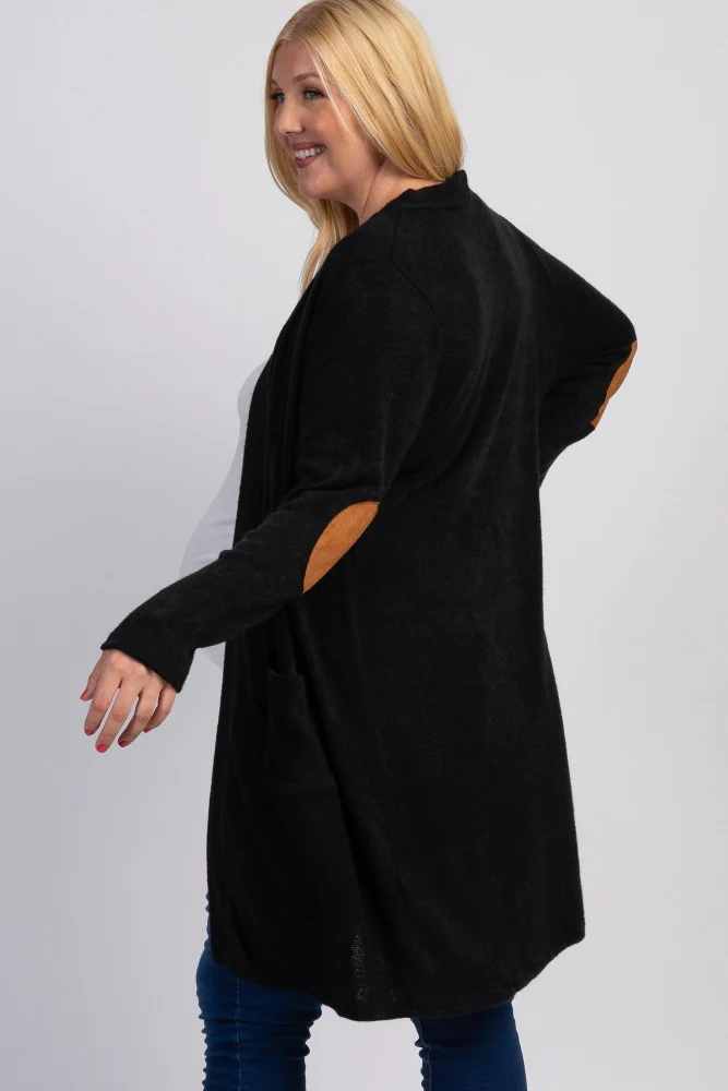 PinkBlush Black Knit Elbow Patch Maternity Plus Cardigan - Image 3