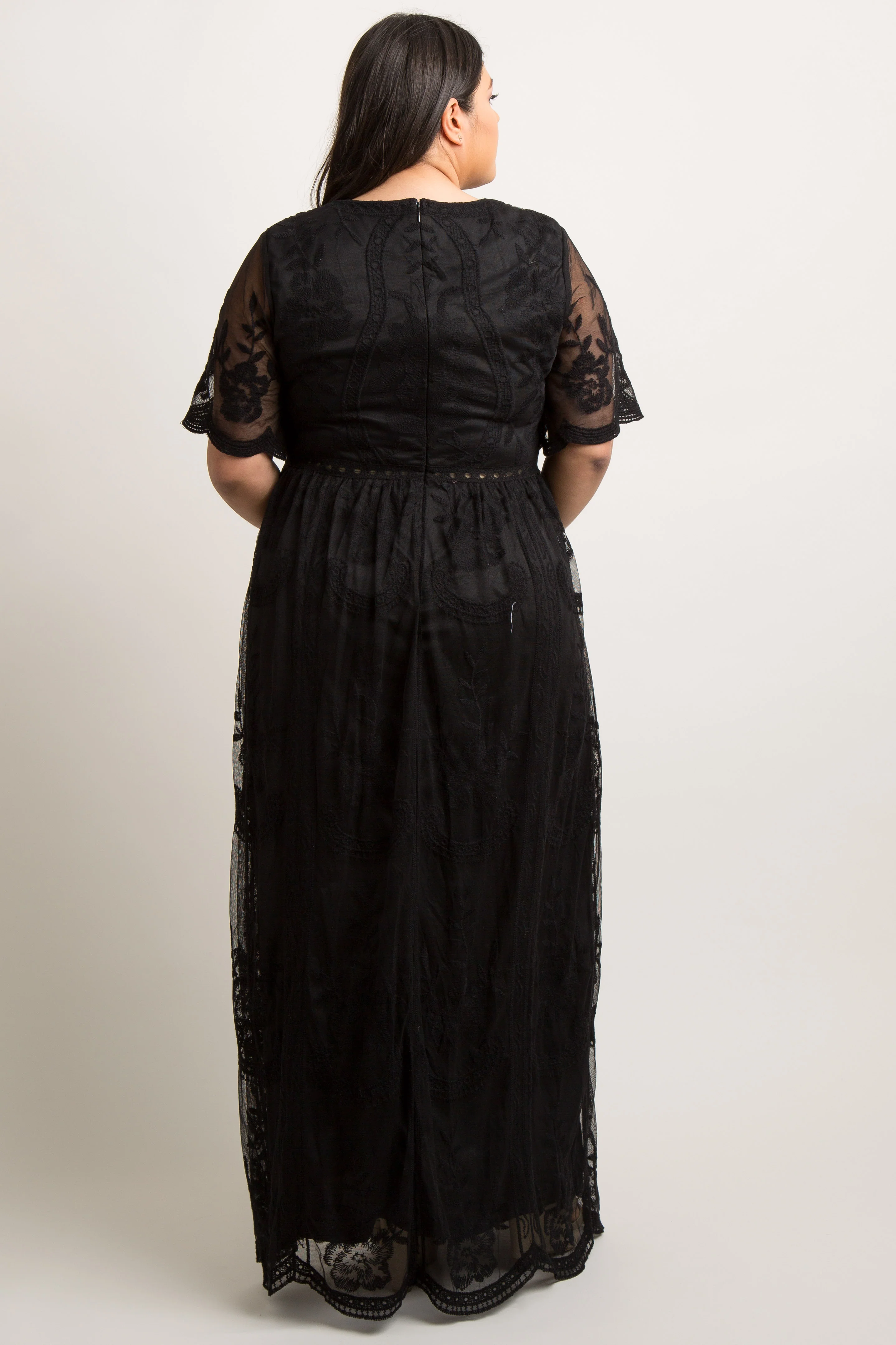 PinkBlush Black Lace Mesh Overlay Maternity Plus Maxi Dress - Image 4