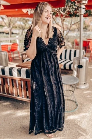 PinkBlush Black Lace Mesh Overlay Maxi Dress - Image 7