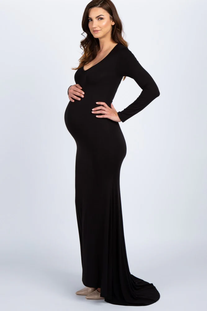 PinkBlush Black Long Sleeve Photoshoot Maternity Gown/Dress - Image 4