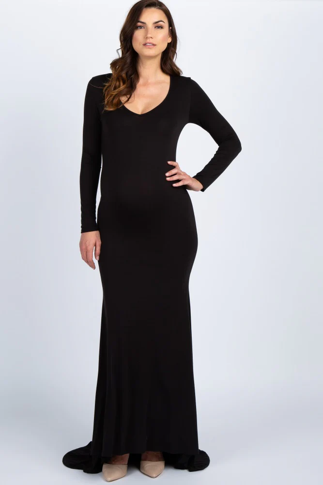 PinkBlush Black Long Sleeve Photoshoot Maternity Gown/Dress - Image 5