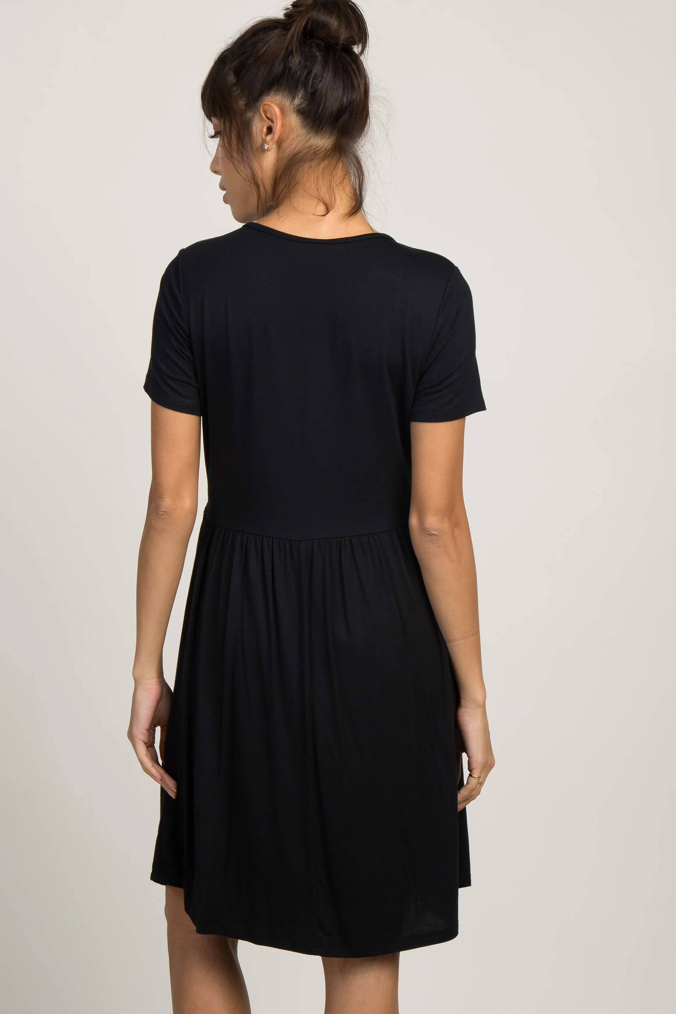 PinkBlush Black Solid Crochet Trim Maternity Shift Dress - Image 4
