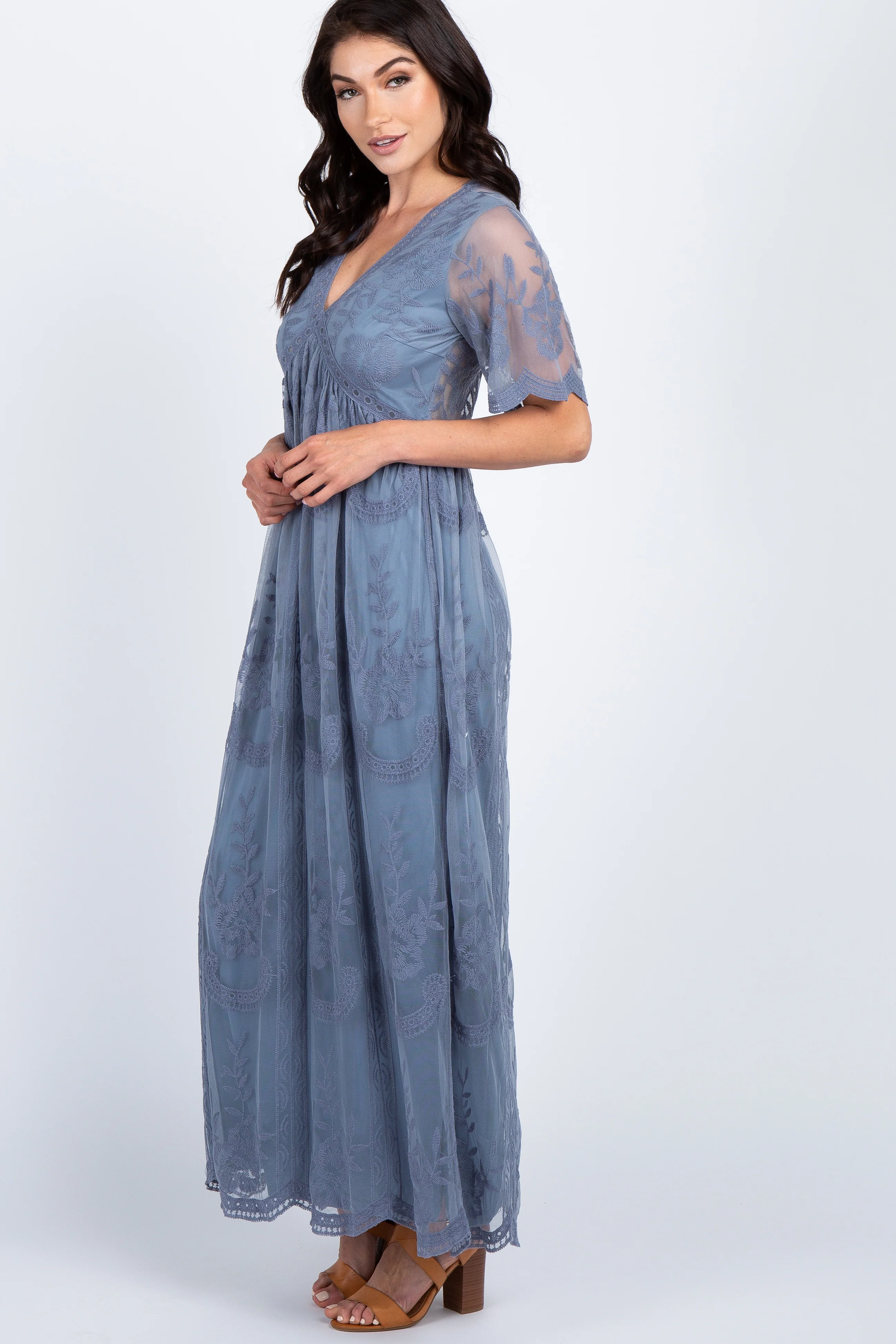 PinkBlush Blue Lace Mesh Overlay Maxi Dress - Image 2