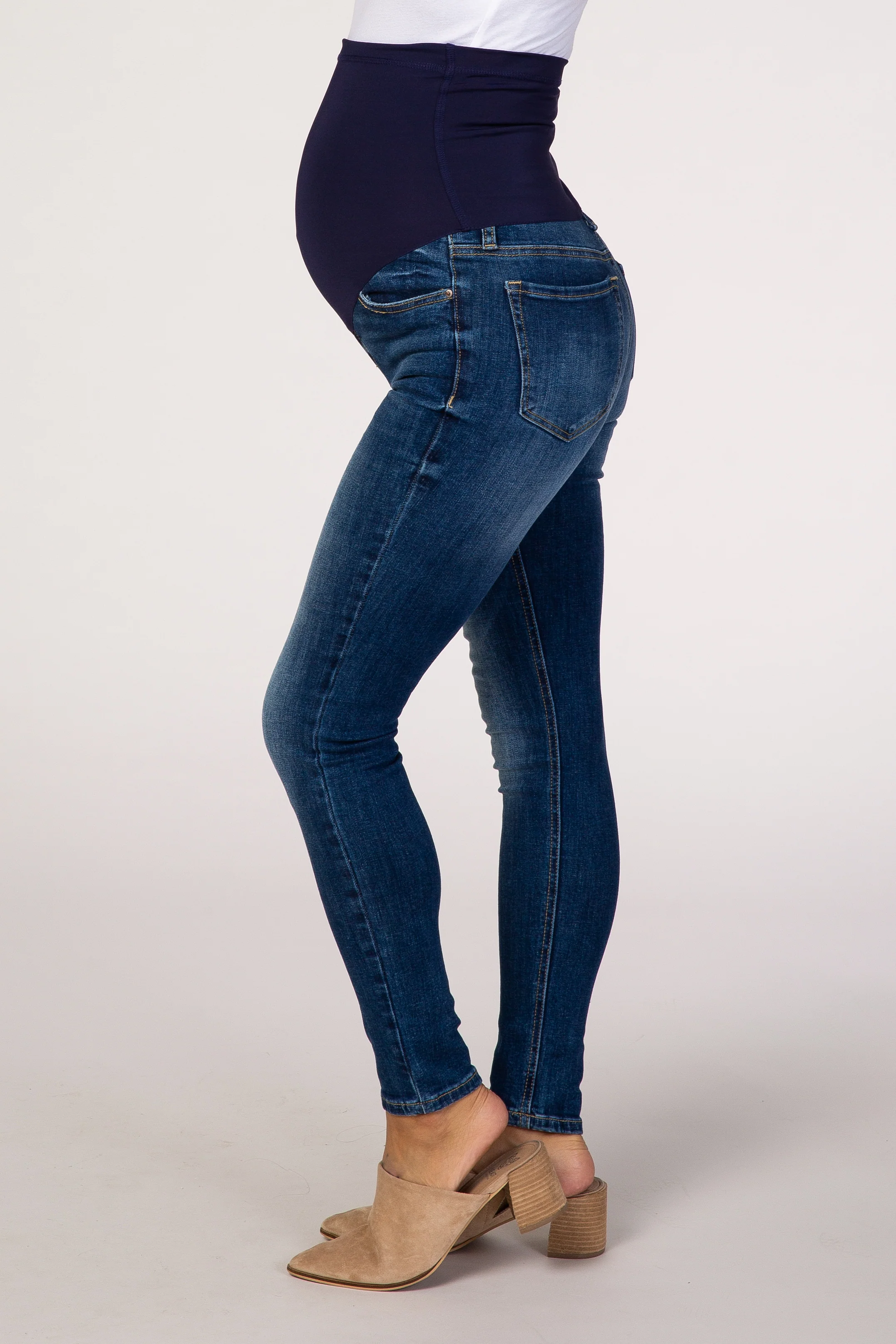 PinkBlush Blue Medium Wash Maternity Skinny Jeans - Image 3