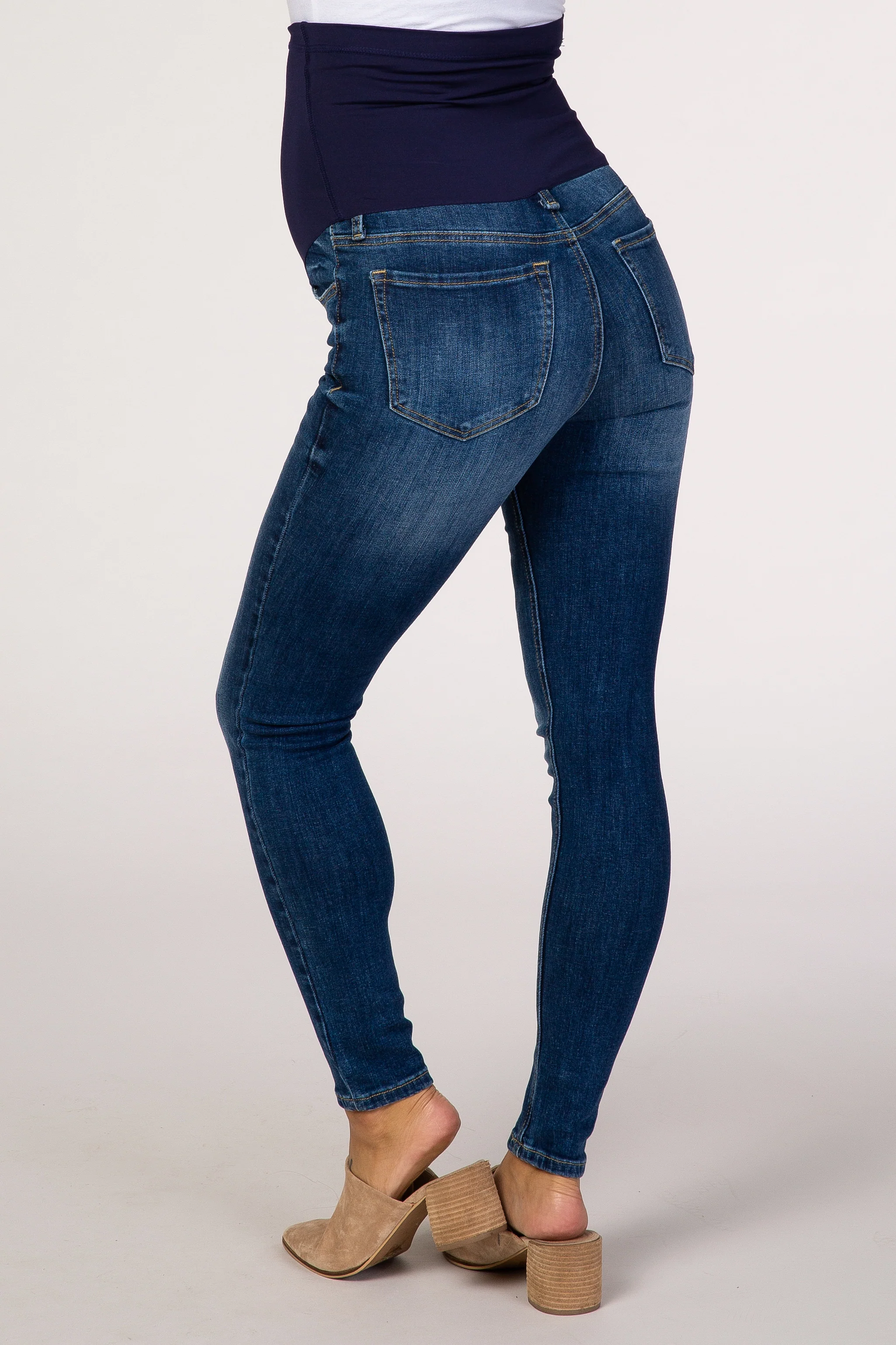 PinkBlush Blue Medium Wash Maternity Skinny Jeans - Image 4