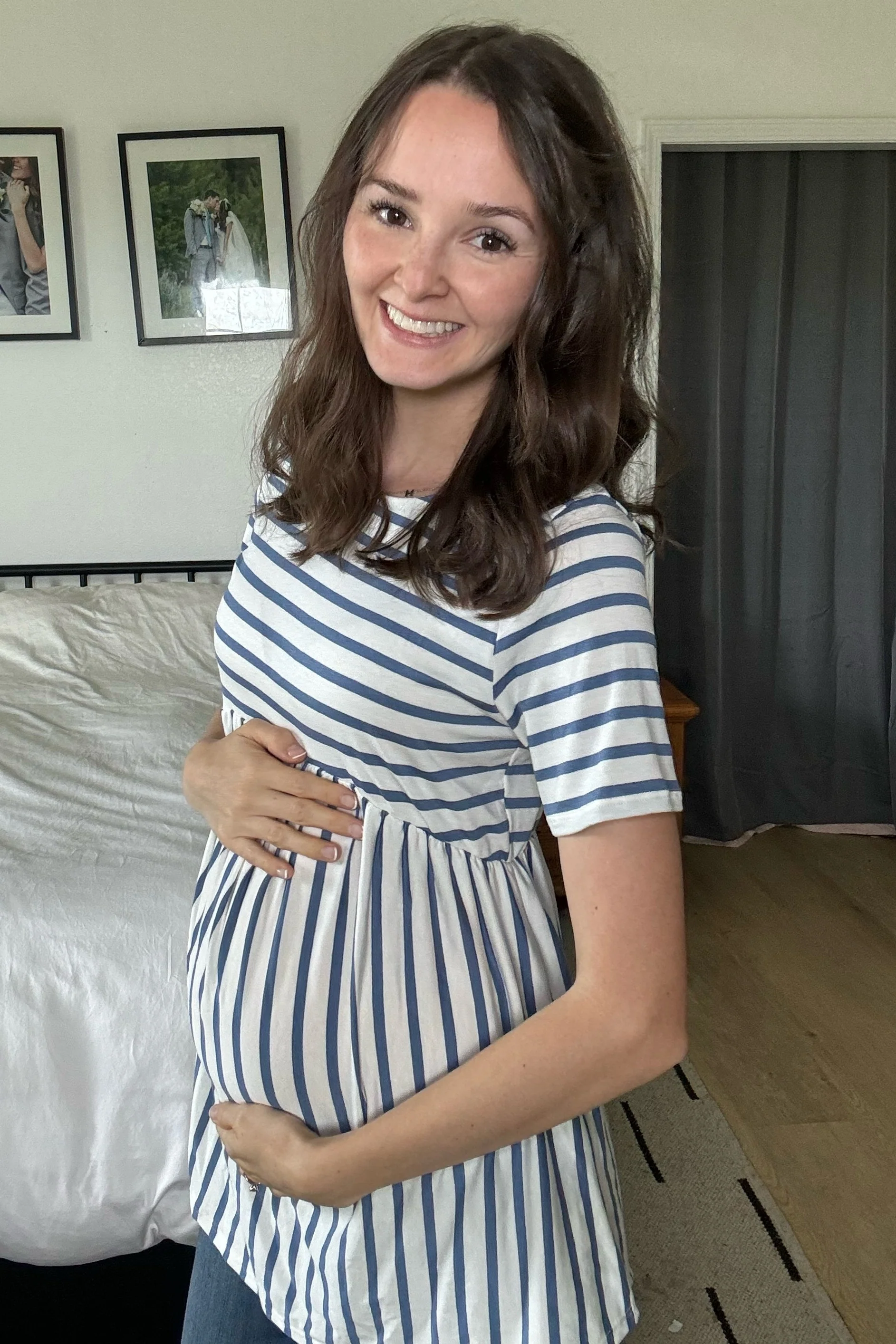 PinkBlush Blue Striped Cross Back Peplum Maternity Top - Image 8