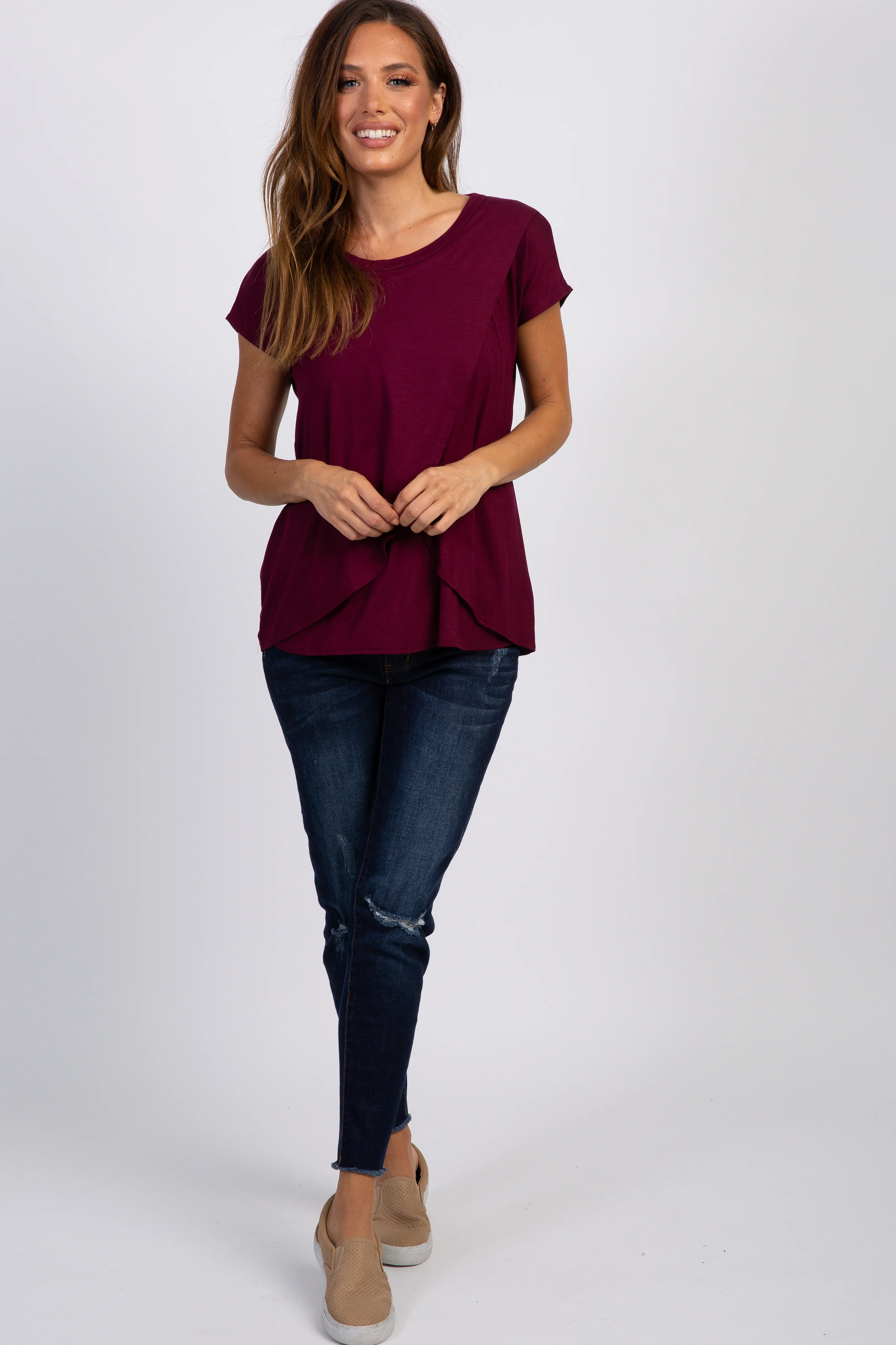 PinkBlush Burgundy Layered Wrap Front Nursing Top - Image 4