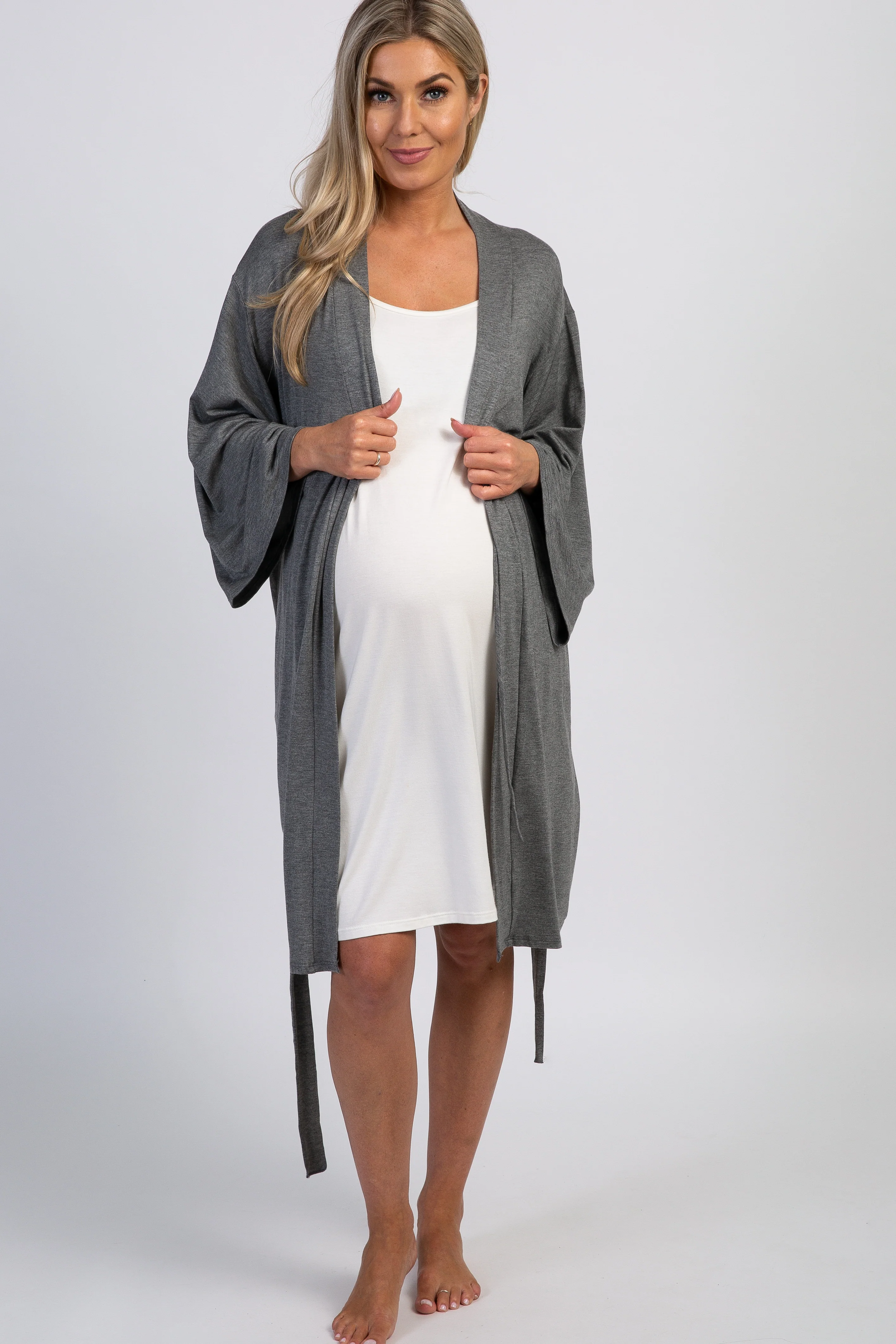 PinkBlush Charcoal Delivery/Nursing Maternity Robe - Image 4