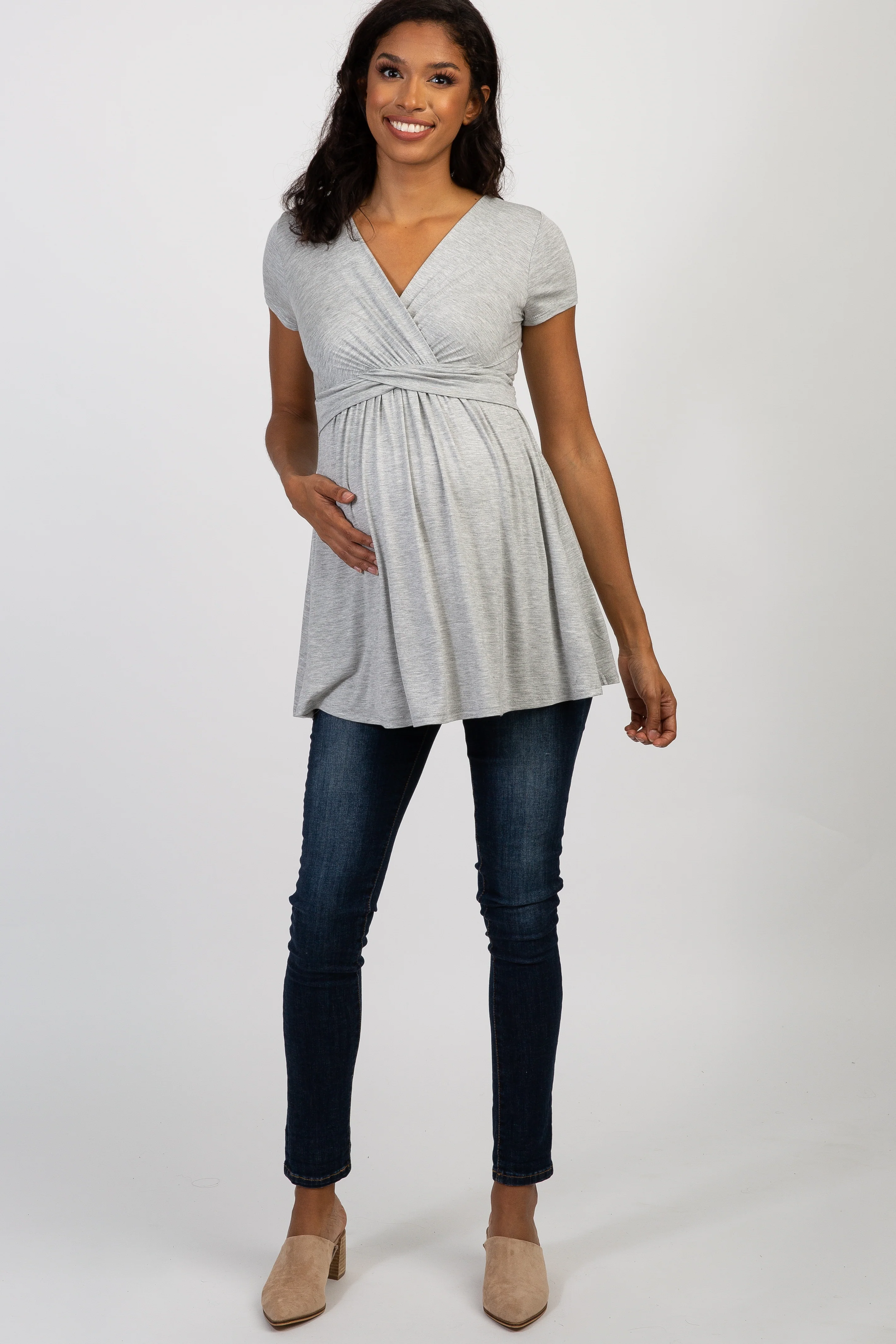 PinkBlush Grey Draped Front Maternity/Nursing Top - Image 4
