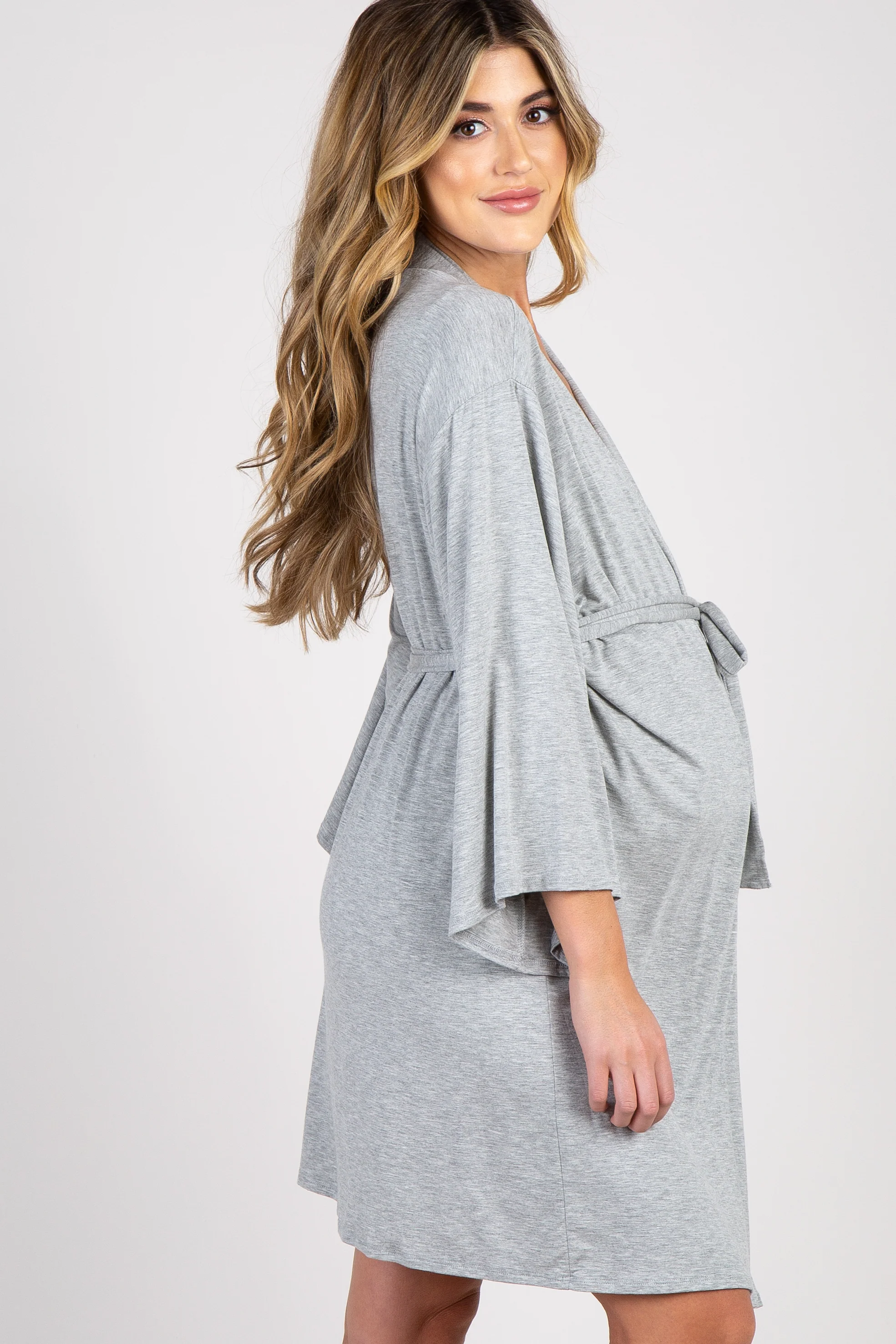 PinkBlush Heather Grey Delivery/Nursing Maternity Robe - Image 3