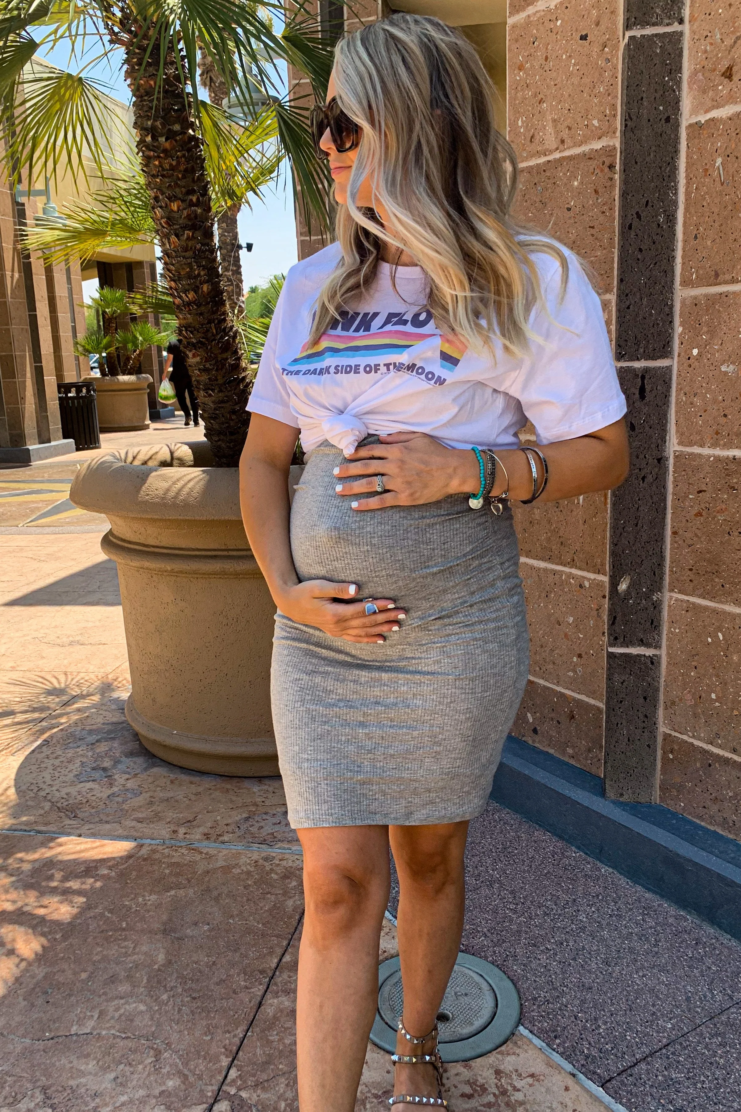 PinkBlush Heather Grey Sleeveless Ribbed Fitted Maternity Dress - Image 7