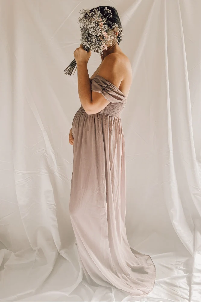 PinkBlush Lavender Off Shoulder Chiffon Maxi Maternity Dress - Image 5