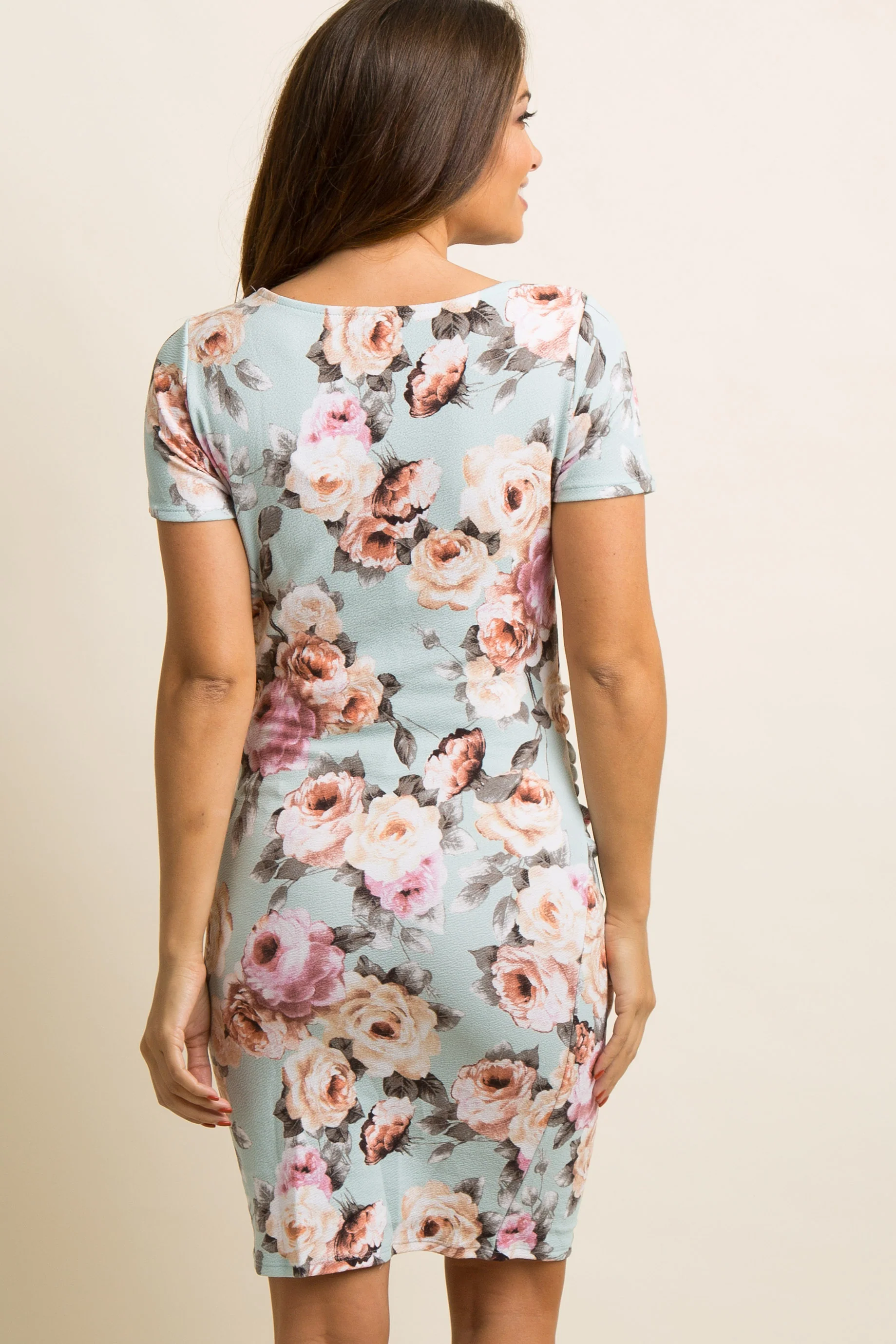PinkBlush Light Blue Rose Floral Fitted Maternity Dress - Image 5