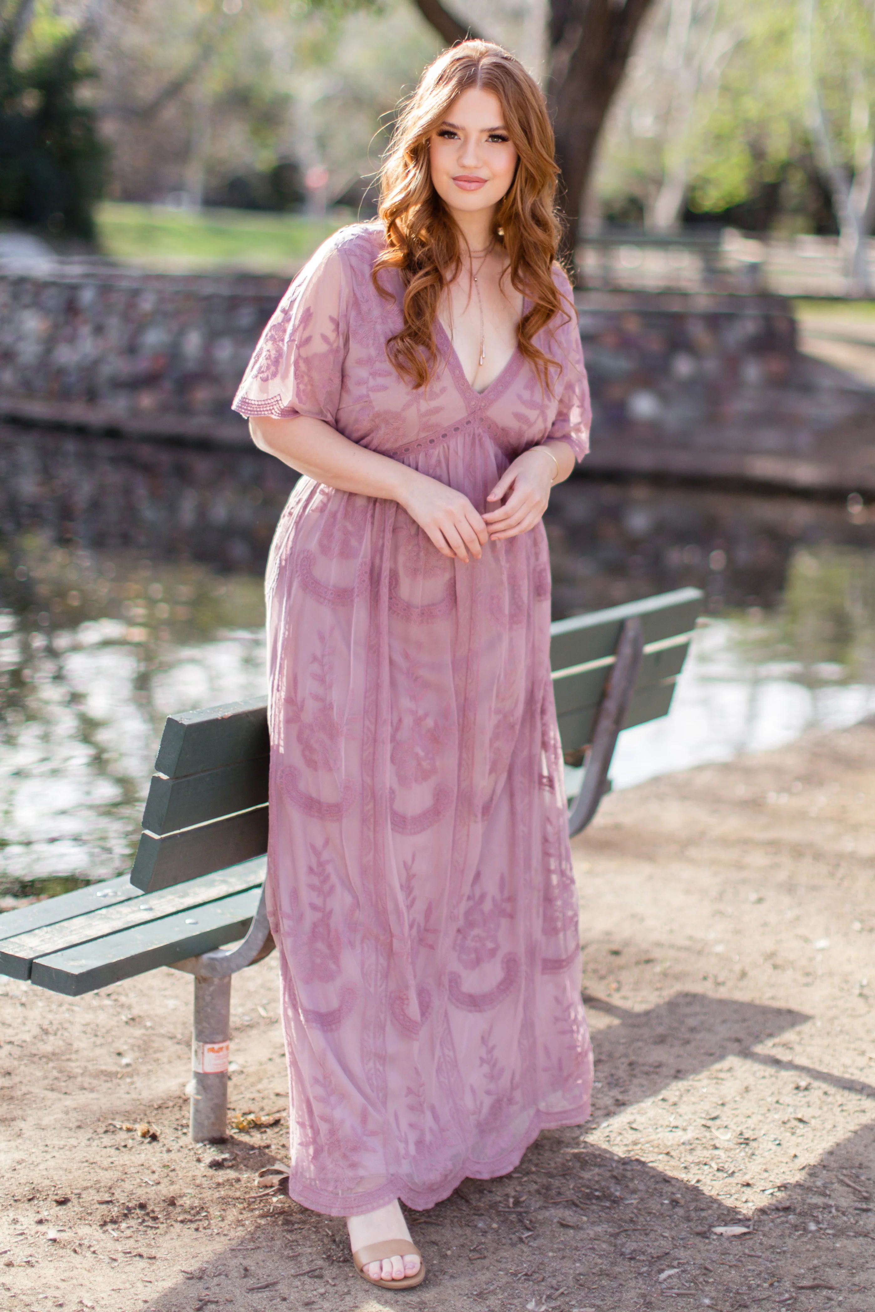 PinkBlush Mauve Lace Mesh Overlay Plus Maxi Dress - Image 3