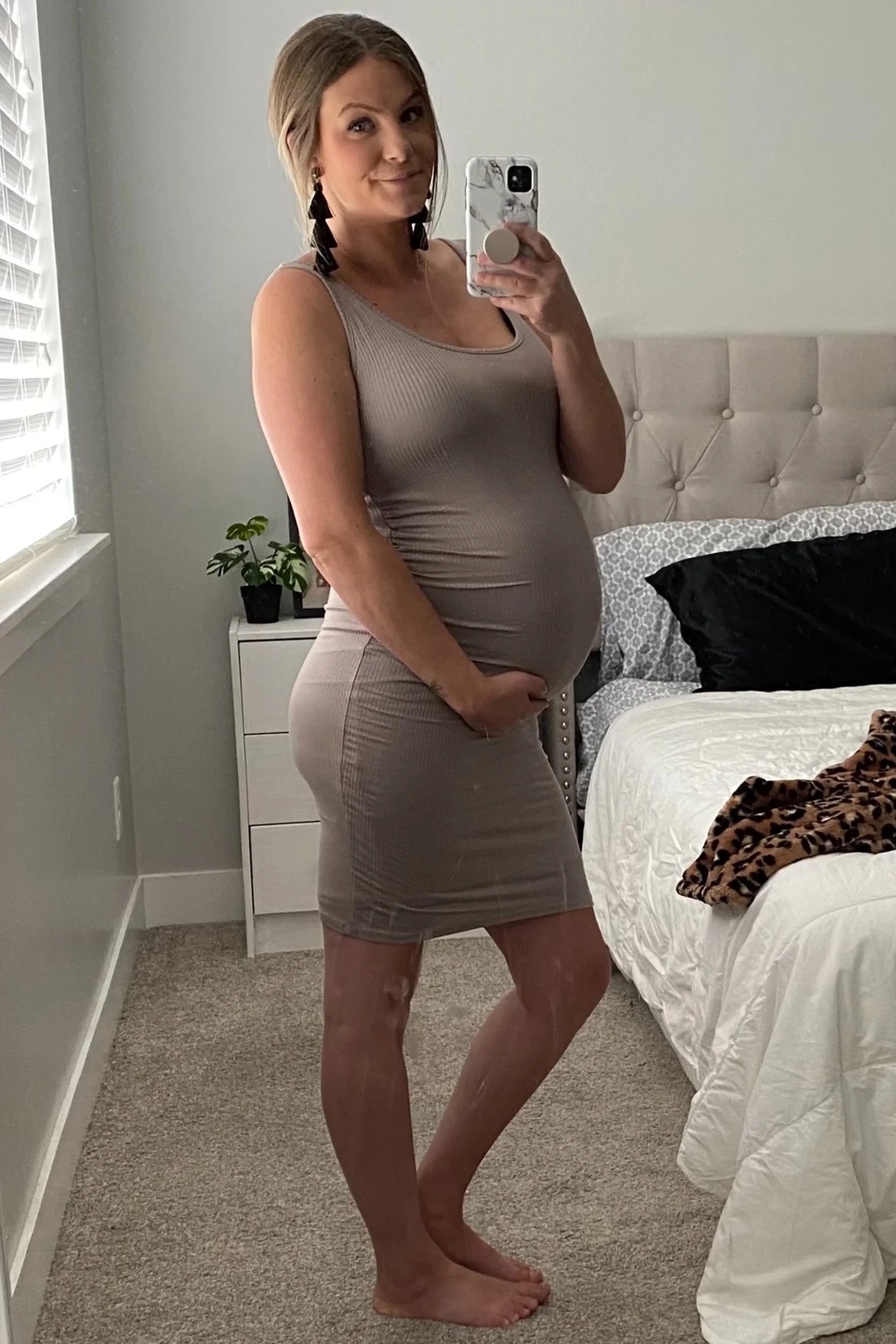 PinkBlush Mocha Ribbed Ruched Sleeveless Maternity Dress - Image 7