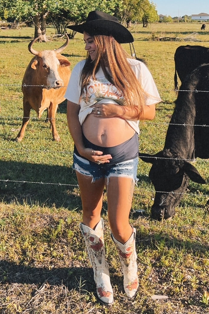 PinkBlush Navy Blue Distressed Maternity Denim Shorts - Image 7