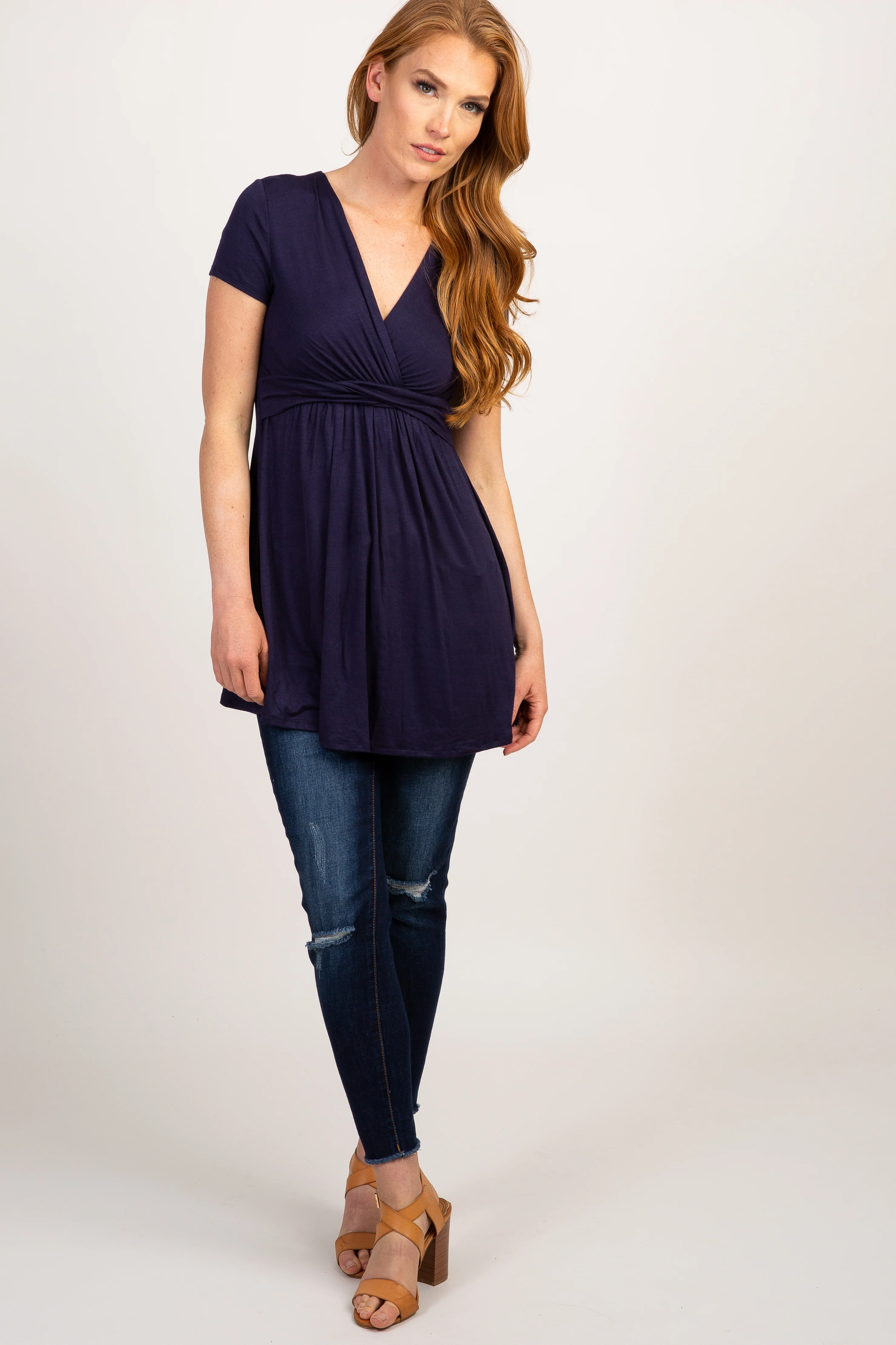 PinkBlush Navy Draped Front Nursing Top - Image 5