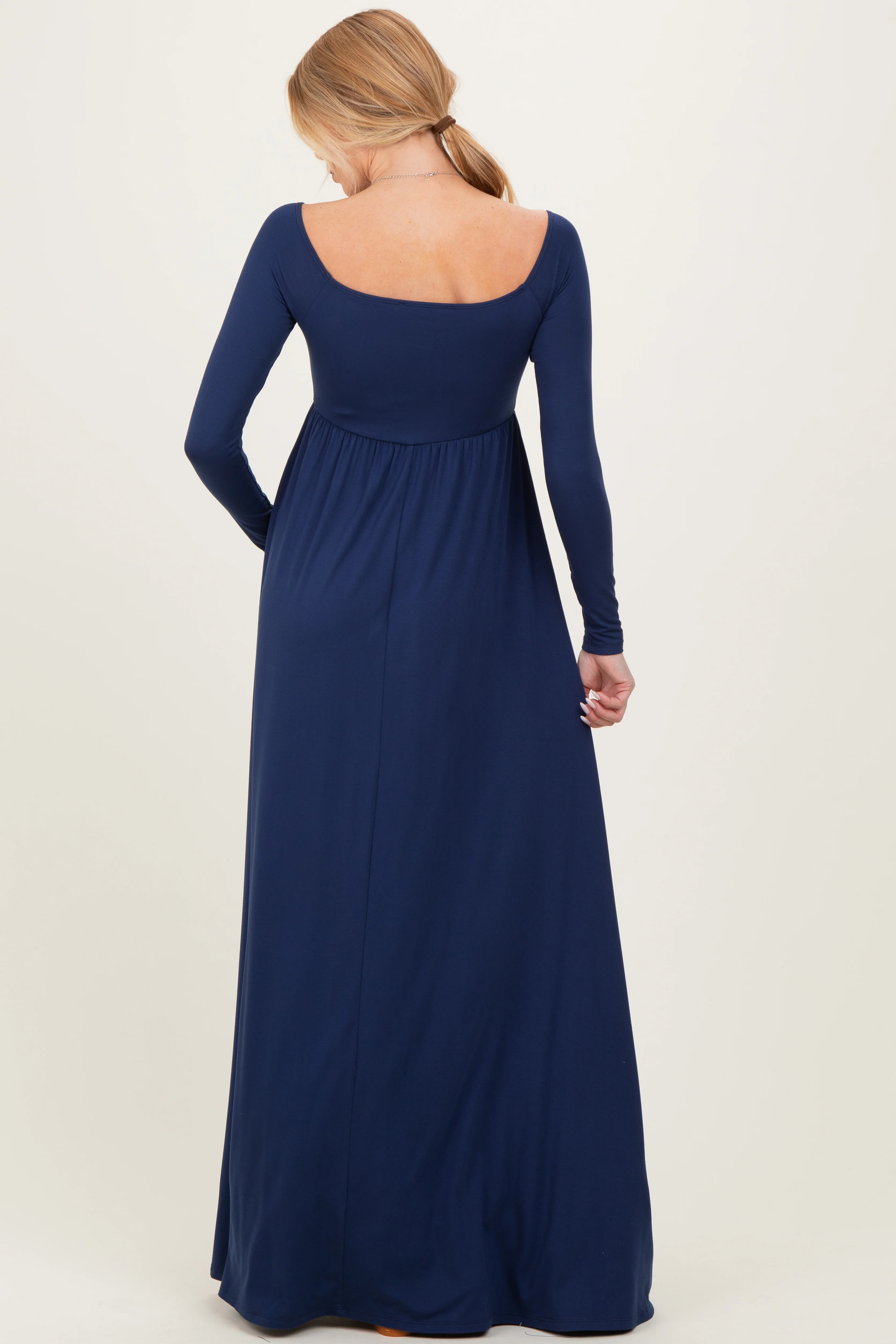 PinkBlush Navy Off Shoulder Maternity Maxi Dress - Image 3