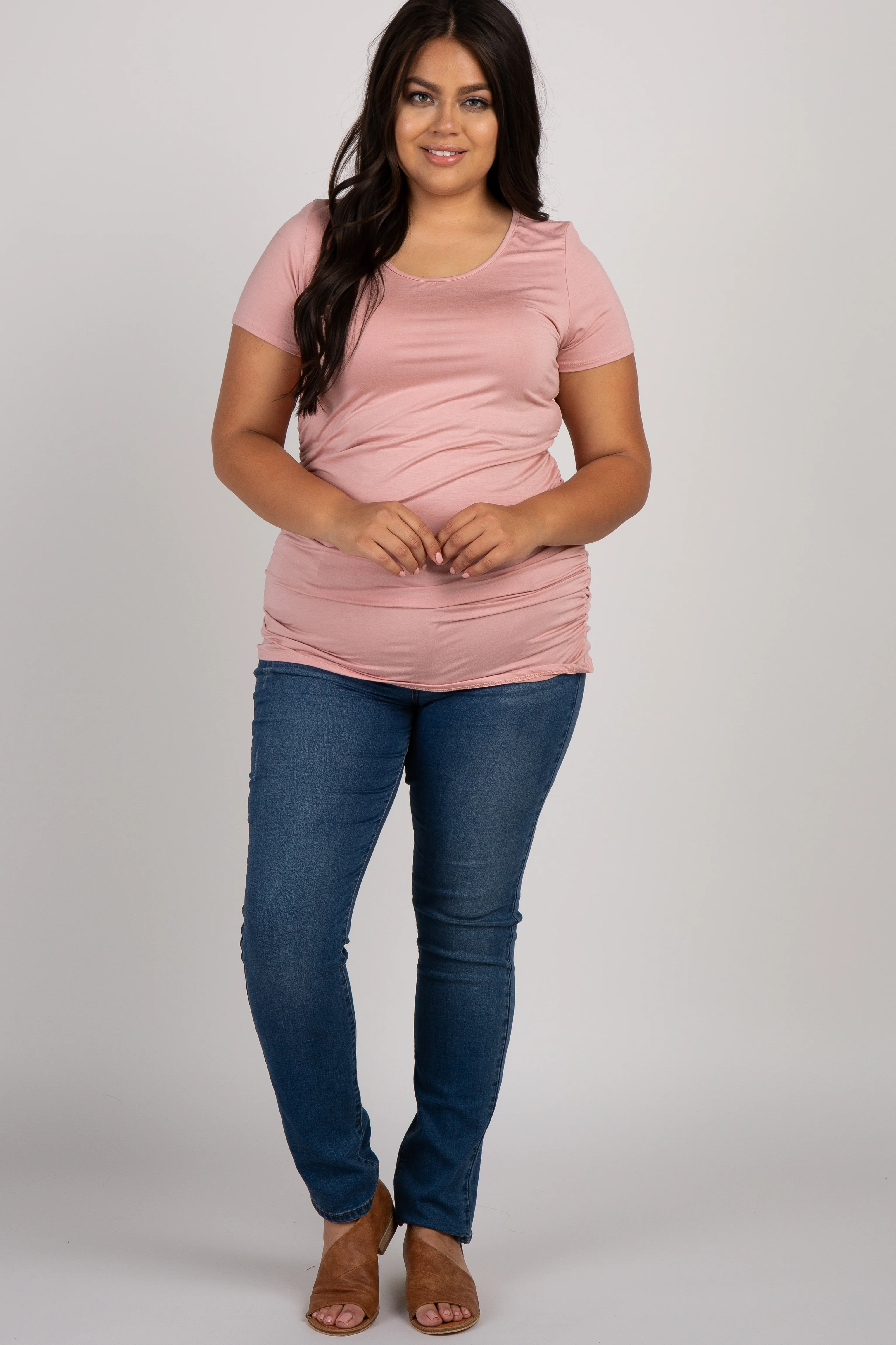 PinkBlush Pink Ruched Short Sleeve Plus Top - Image 4