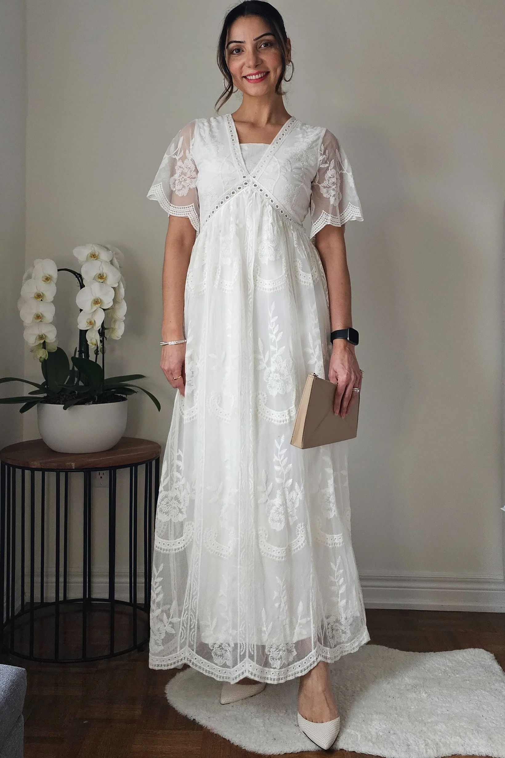 PinkBlush White Lace Mesh Overlay Maxi Dress - Image 5
